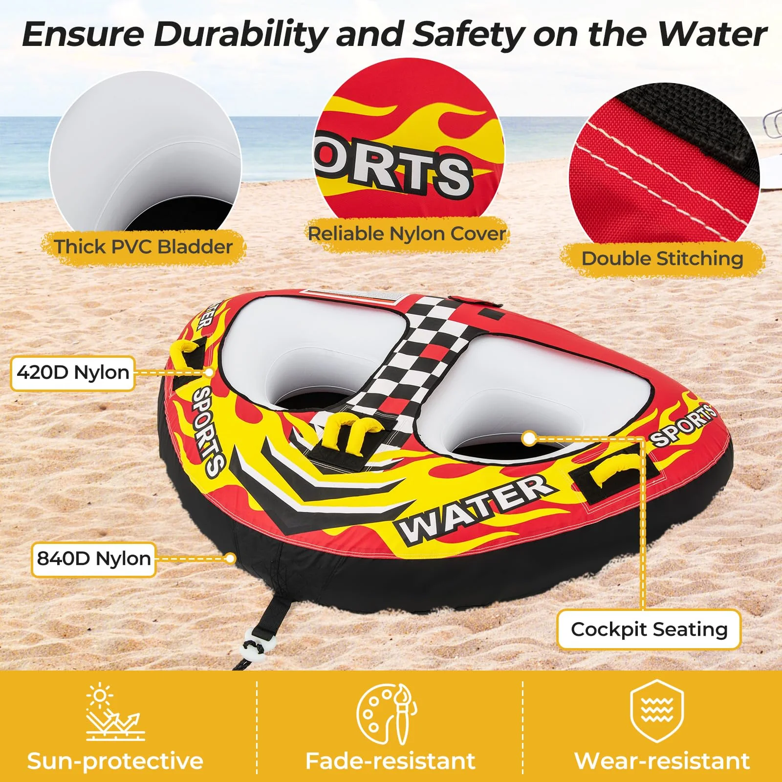 1-2 Person Inflatable Boat Tube with Quick Connector - Image 3
