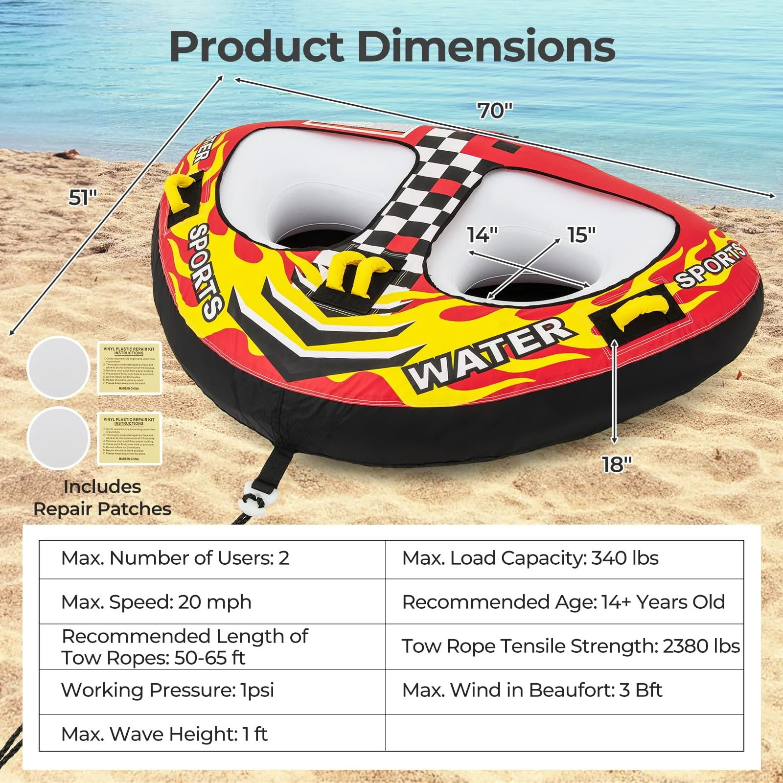 1-2 Person Inflatable Boat Tube with Quick Connector - Image 6