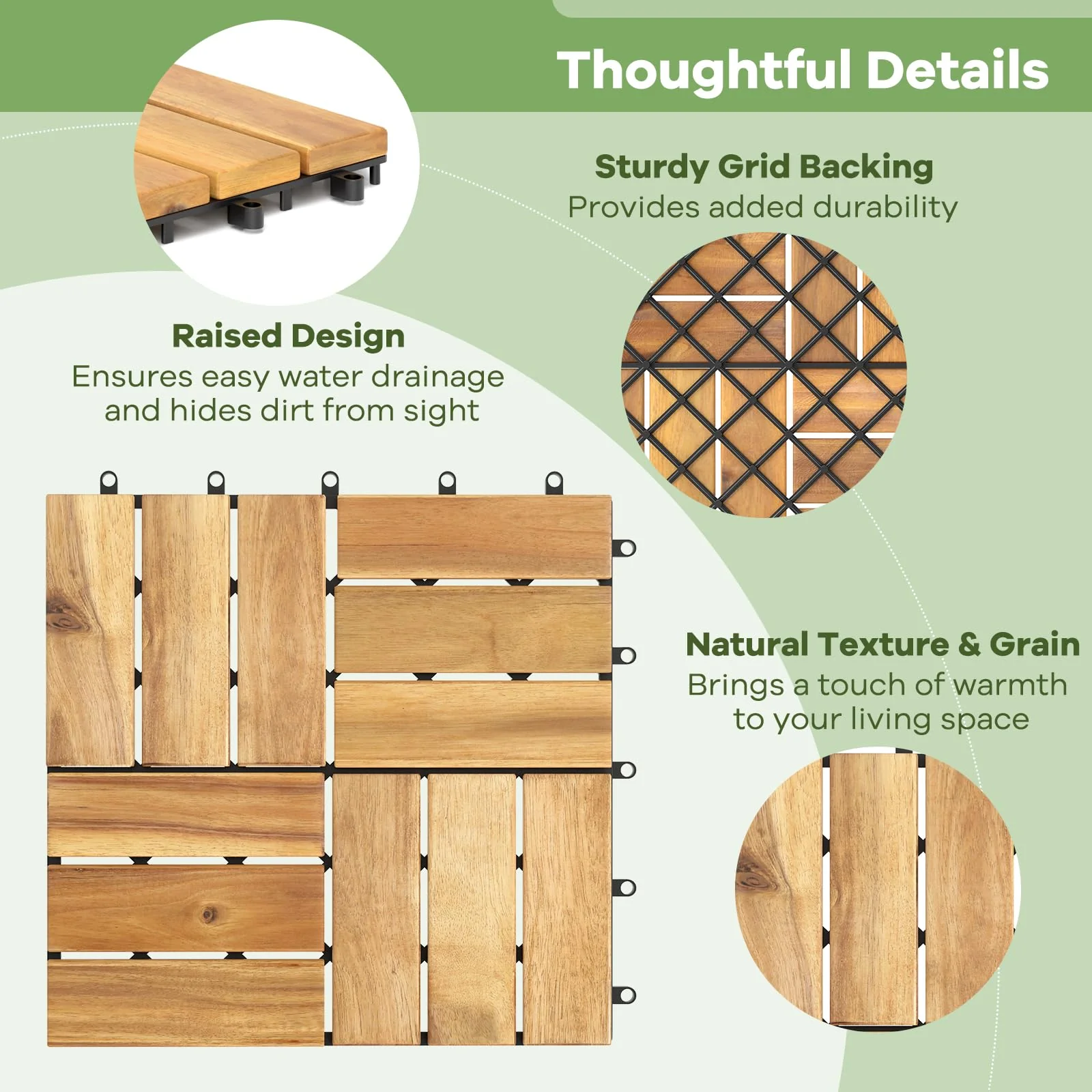 12" x 12" Snap-Lock Outdoor Interlocking Flooring Tiles 30 Pcs - Image 6