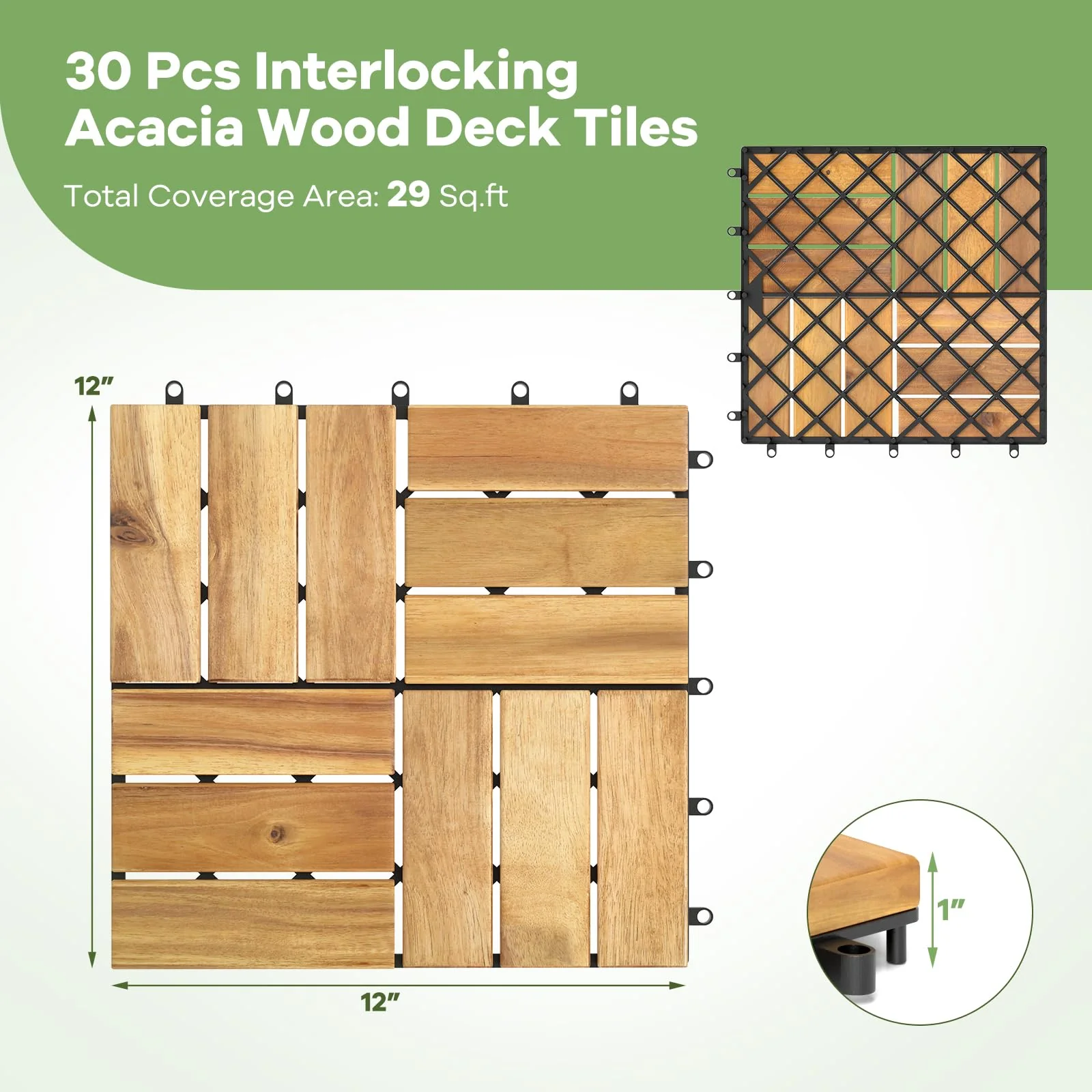 12" x 12" Snap-Lock Outdoor Interlocking Flooring Tiles 30 Pcs - Image 7