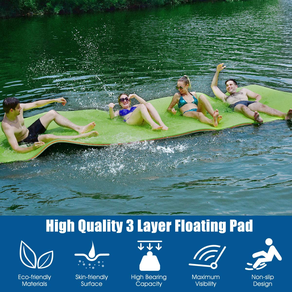 12' x 6' Floating Water Pad, 3-Layer Tear-Resistant XPE Foam Mat - Image 5