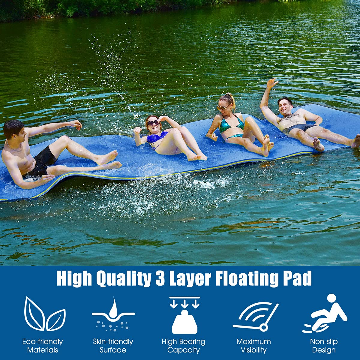 12' x 6' Floating Water Pad, 3-Layer Tear-Resistant XPE Foam Mat - Image 7