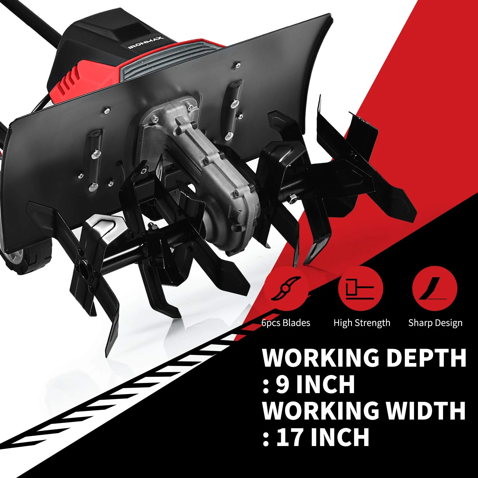 13.5 Amp Corded Electric Tiller and Cultivator, 17-Inch Tiller with 9' Tilling Depth - Image 4