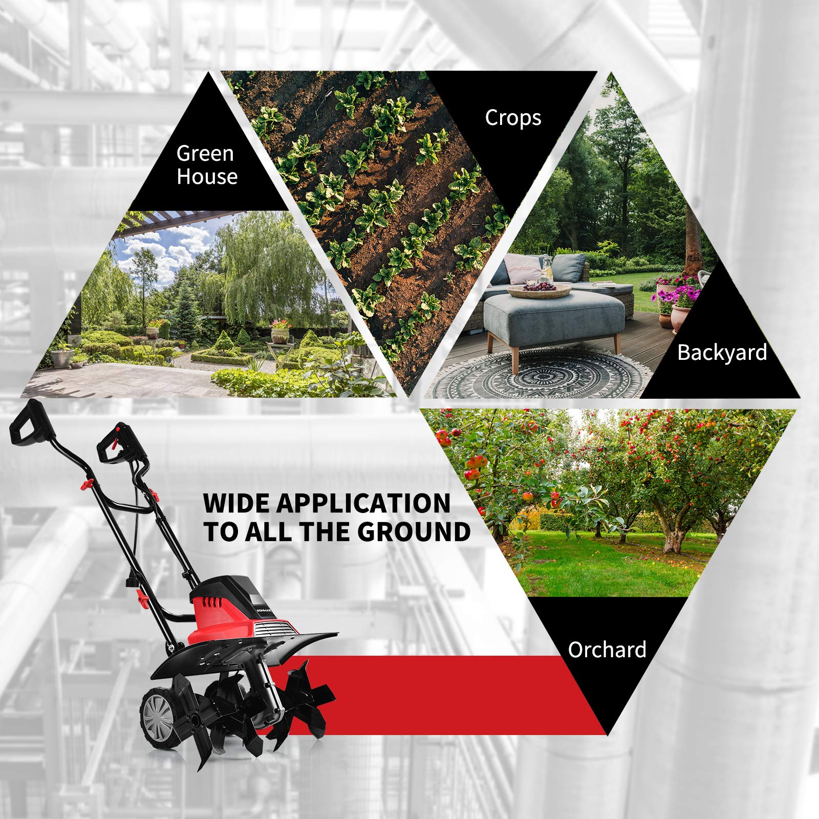 13.5 Amp Corded Electric Tiller and Cultivator, 17-Inch Tiller with 9' Tilling Depth - Image 9