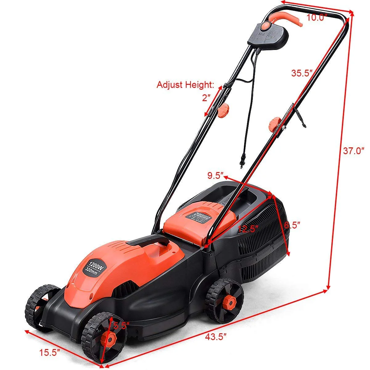 14-Inch 12 Amp Lawn Mower w/Grass Bag Folding Handle Electric Push Lawn Corded Mower - Image 9