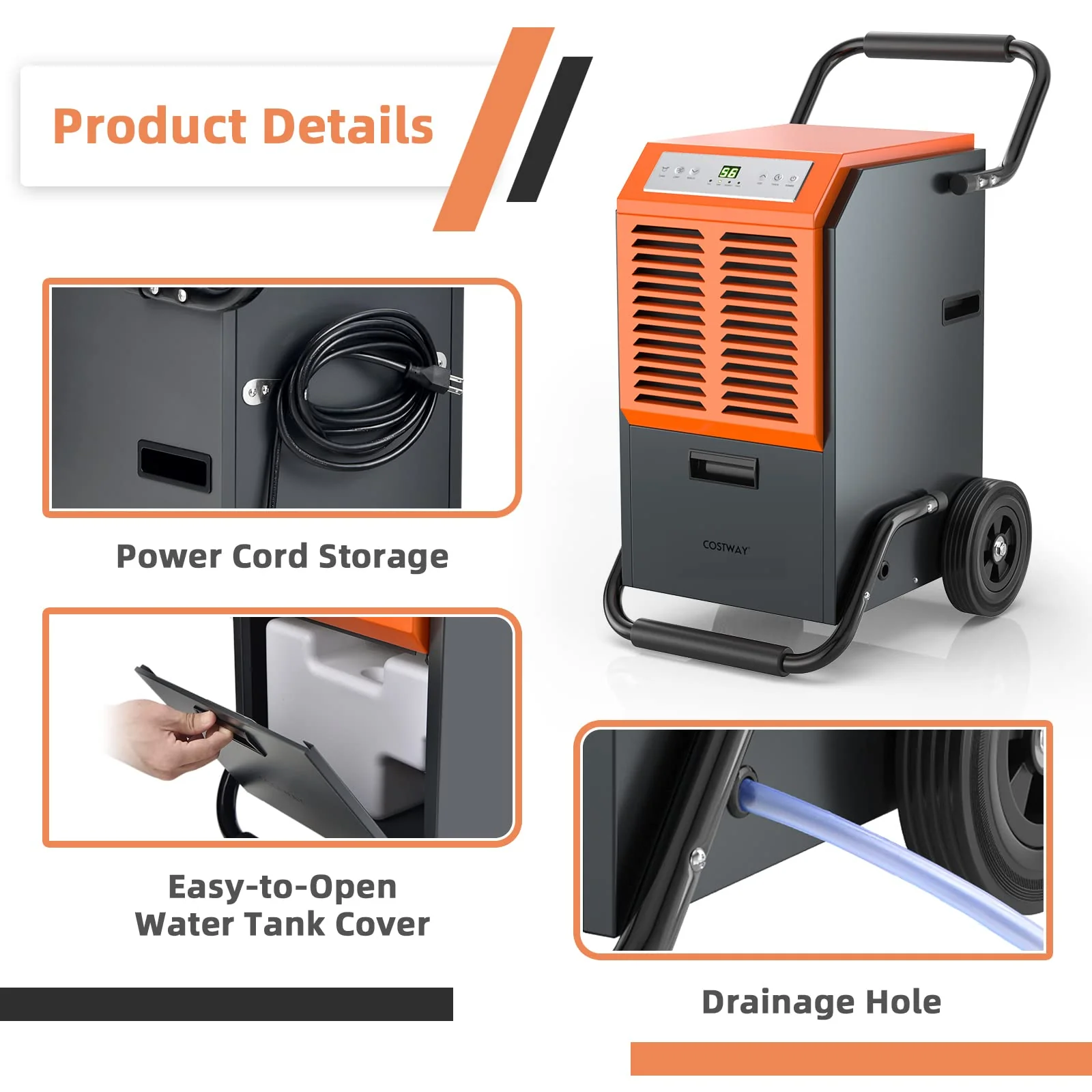 140 pints Commercial Dehumidifier, Industrial Dehumidifier with 1.45 Gallon Water Tank & Drainage Pipe - Image 6