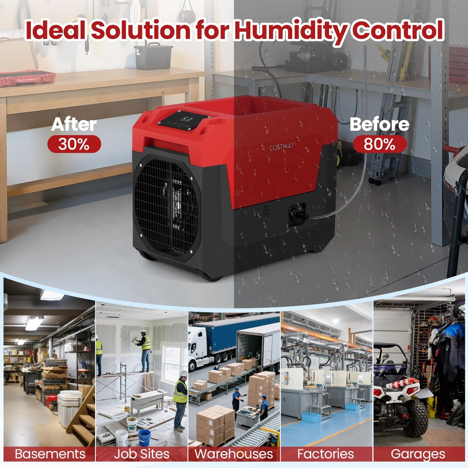140 Pints Commercial Dehumidifier with Pump, Portable Industrial Dehumidifier with Drain Hose for Basements - Image 7