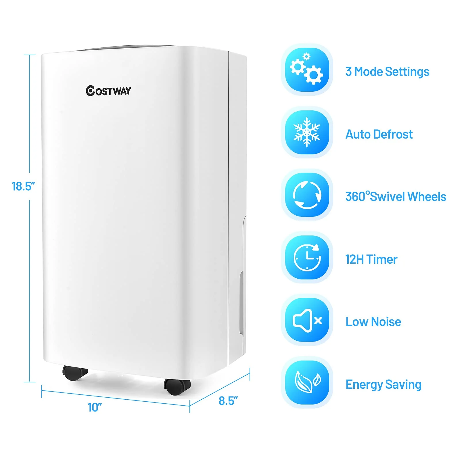 1500 Sq. Ft Portable 30 Pints, Dehumidifier with 3 Modes, 2 Speeds, 24H Timer, 0.5 Gallon Water Tank - Image 5