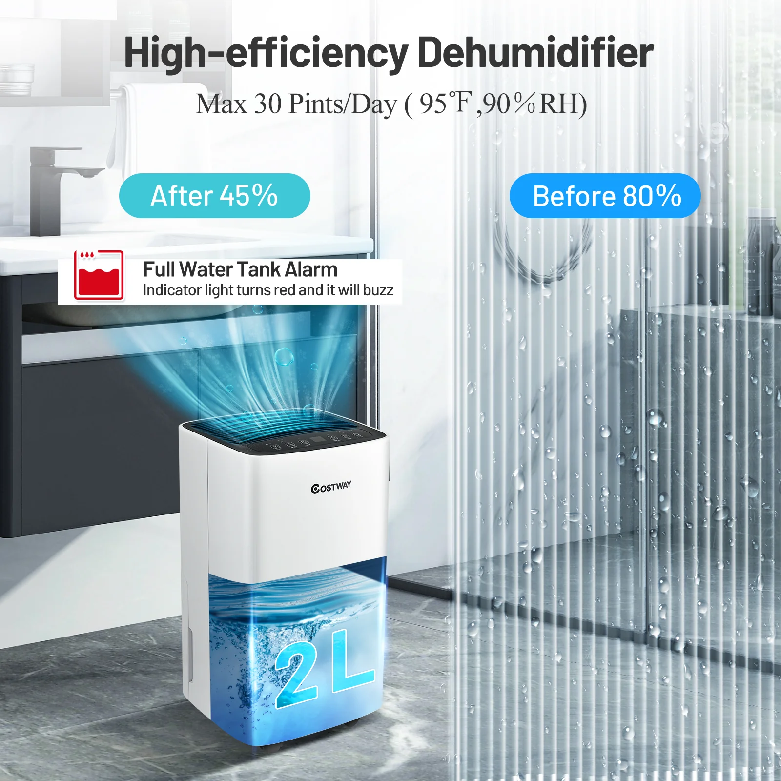 1500 Sq. Ft Portable 30 Pints, Dehumidifier with 3 Modes, 2 Speeds, 24H Timer, 0.5 Gallon Water Tank - Image 9