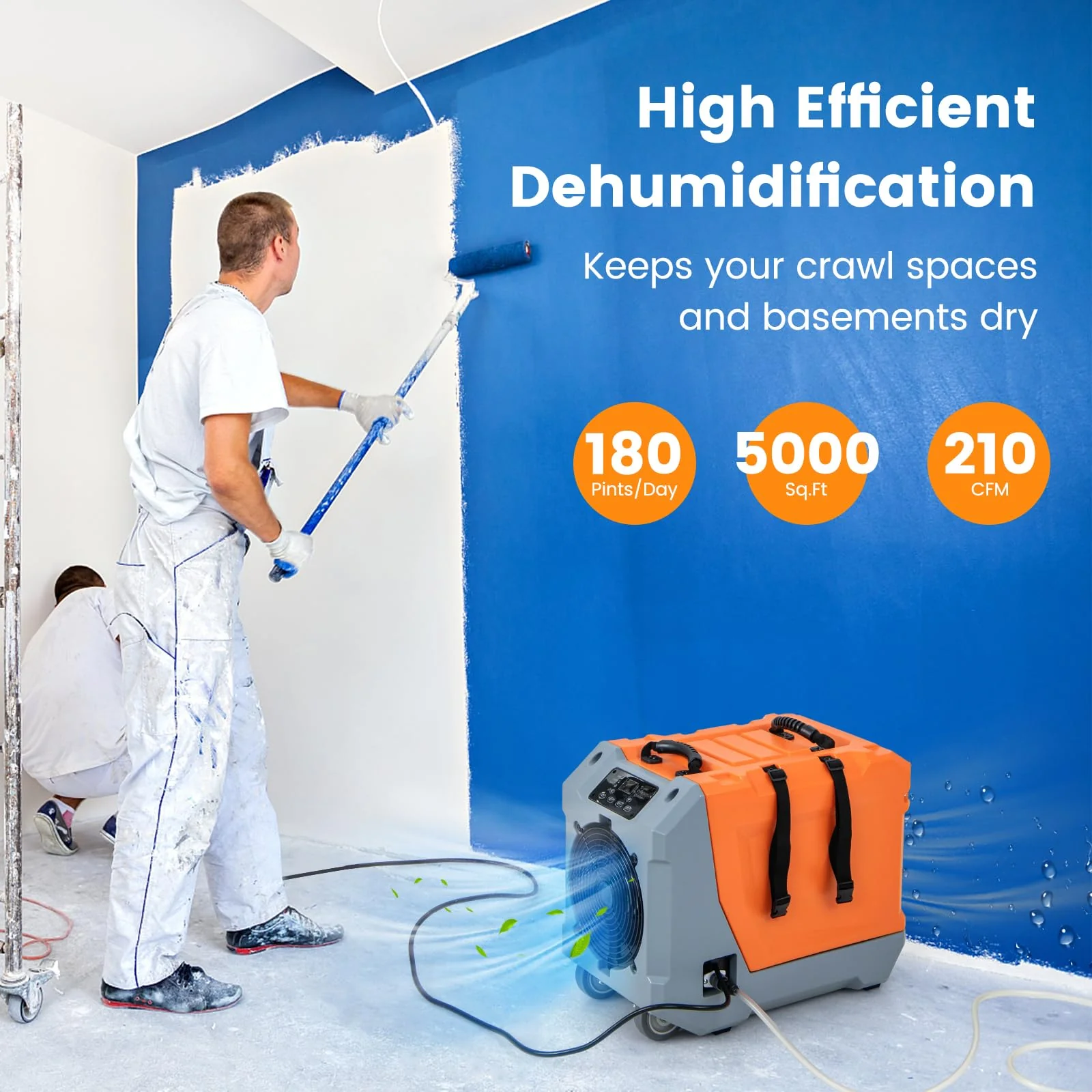 180 PPD Crawl Space Dehumidifier with Pump, Drain Hose, Auto Defrost, 6,000 Sq. Ft Commercial Dehumidifier for Basement - Image 4