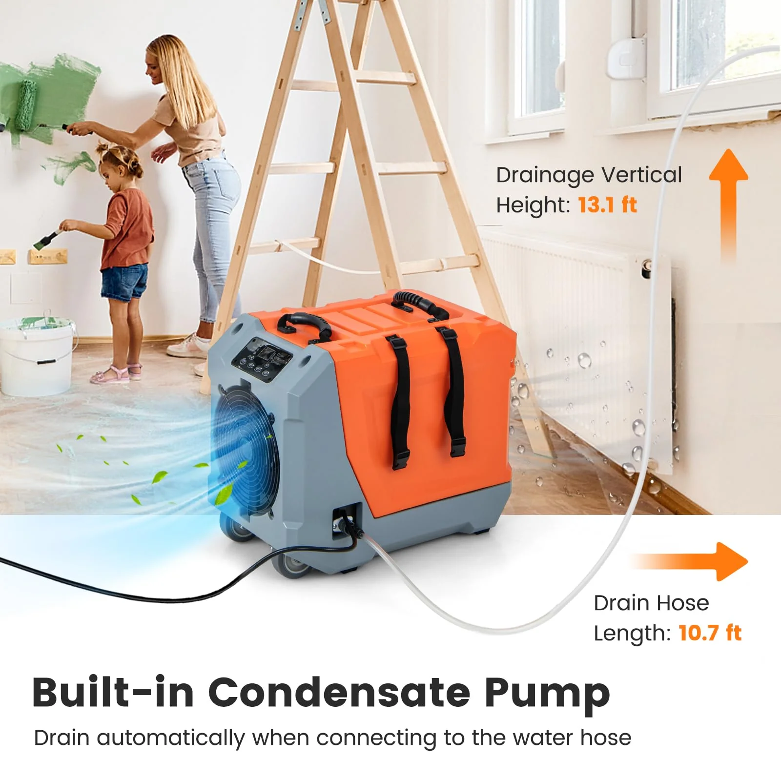 180 PPD Crawl Space Dehumidifier with Pump, Drain Hose, Auto Defrost, 6,000 Sq. Ft Commercial Dehumidifier for Basement - Image 5