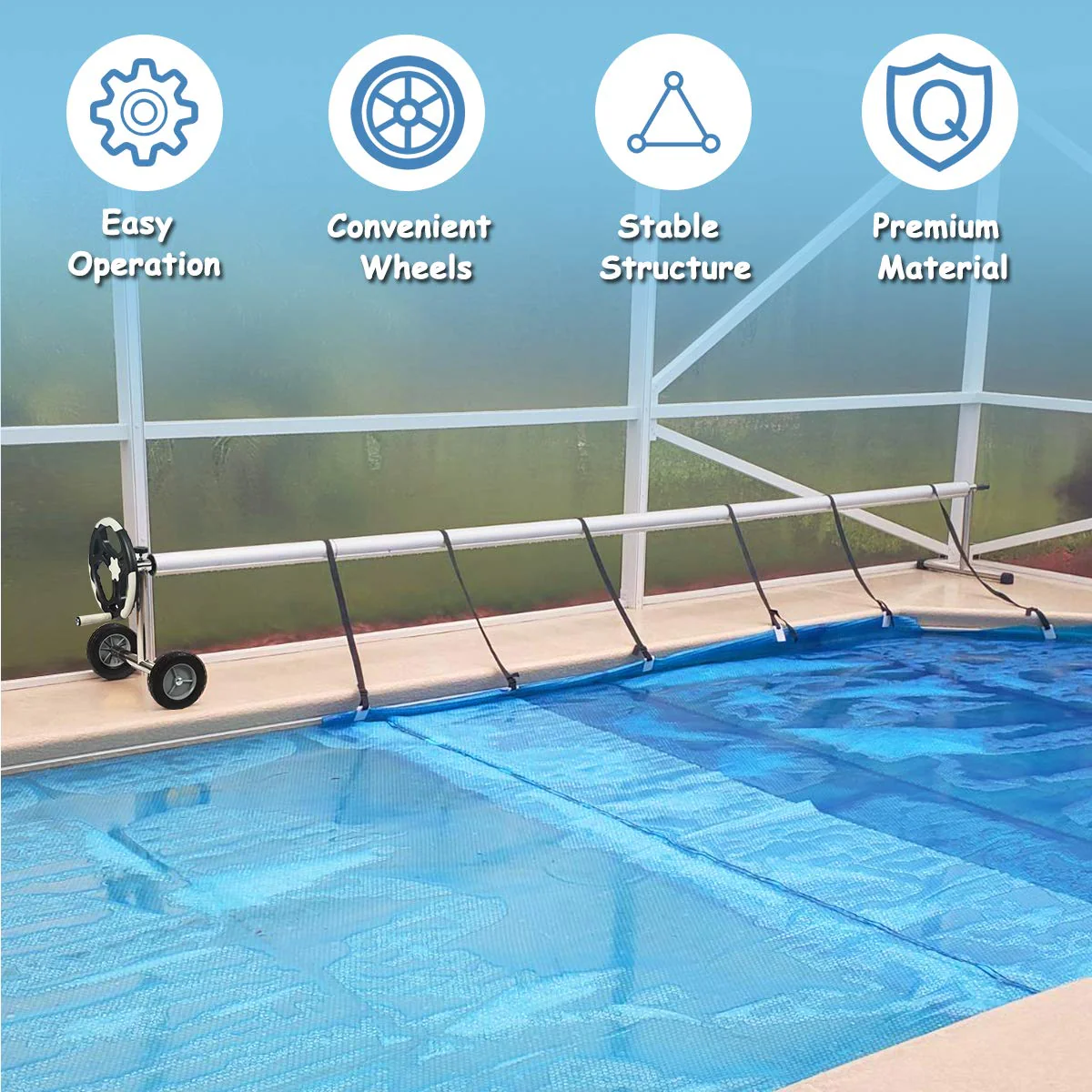 18FT Pool Cover Reel Set, Aluminum Pool Solar Cover Reel - Image 3