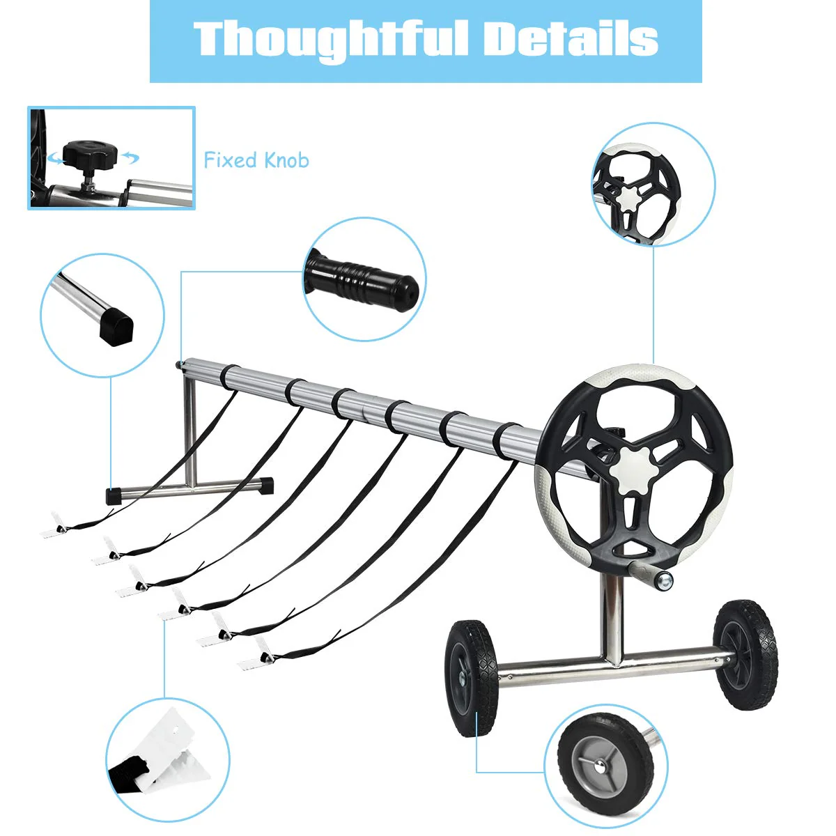 18FT Pool Cover Reel Set, Aluminum Pool Solar Cover Reel - Image 4