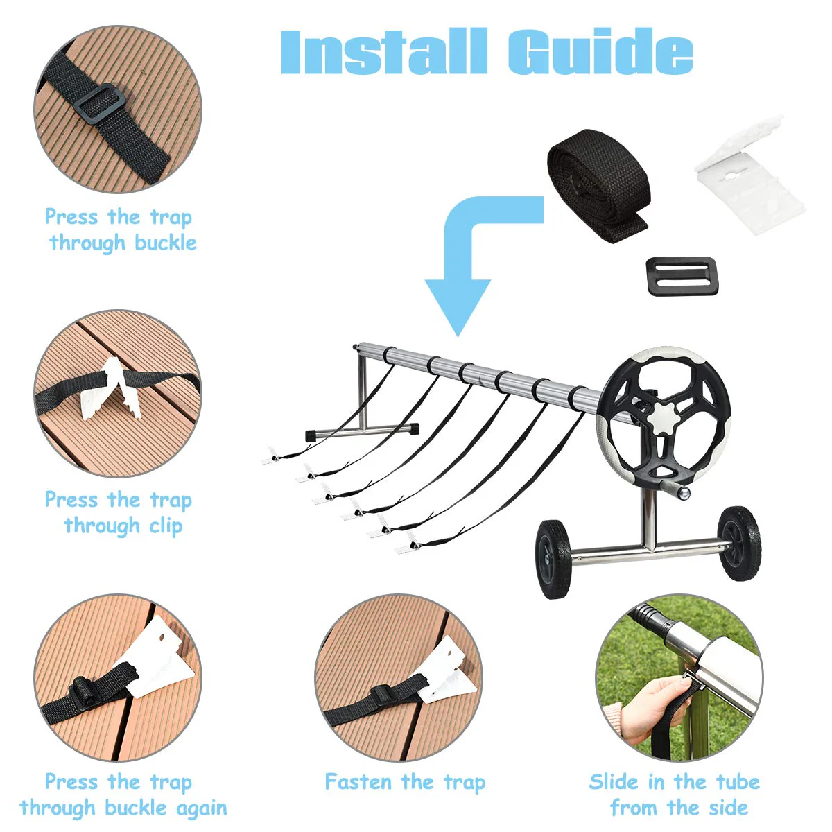 18FT Pool Cover Reel Set, Aluminum Pool Solar Cover Reel - Image 7