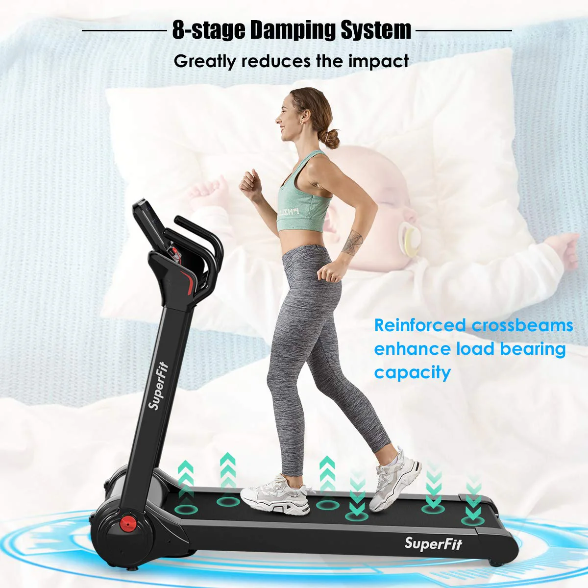 2.25HP Electric Folding Treadmill, Installation-Free Design with 8-Stage Damping System - Image 3
