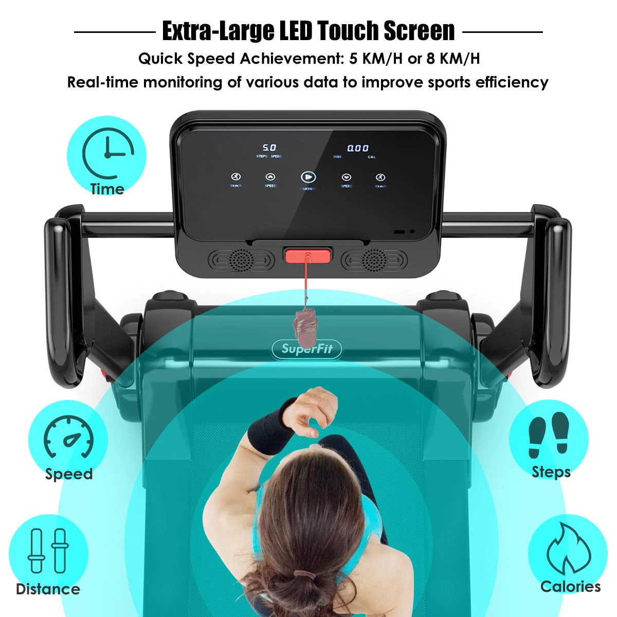 2.25HP Electric Folding Treadmill, Installation-Free Design with 8-Stage Damping System - Image 6