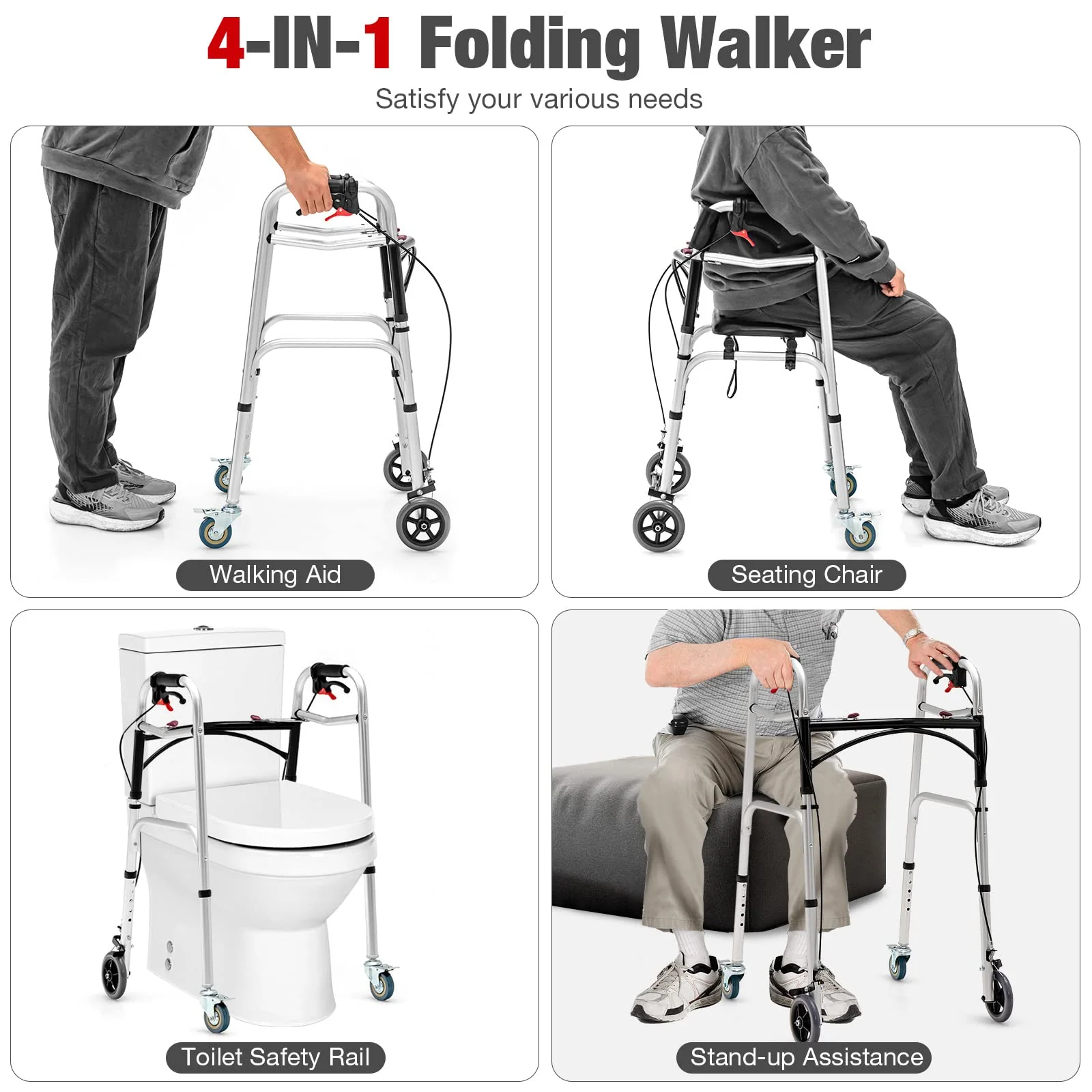 Goplus 2-Button Folding Walkers for Seniors, 4-in-1 Folding Walker - Image 3