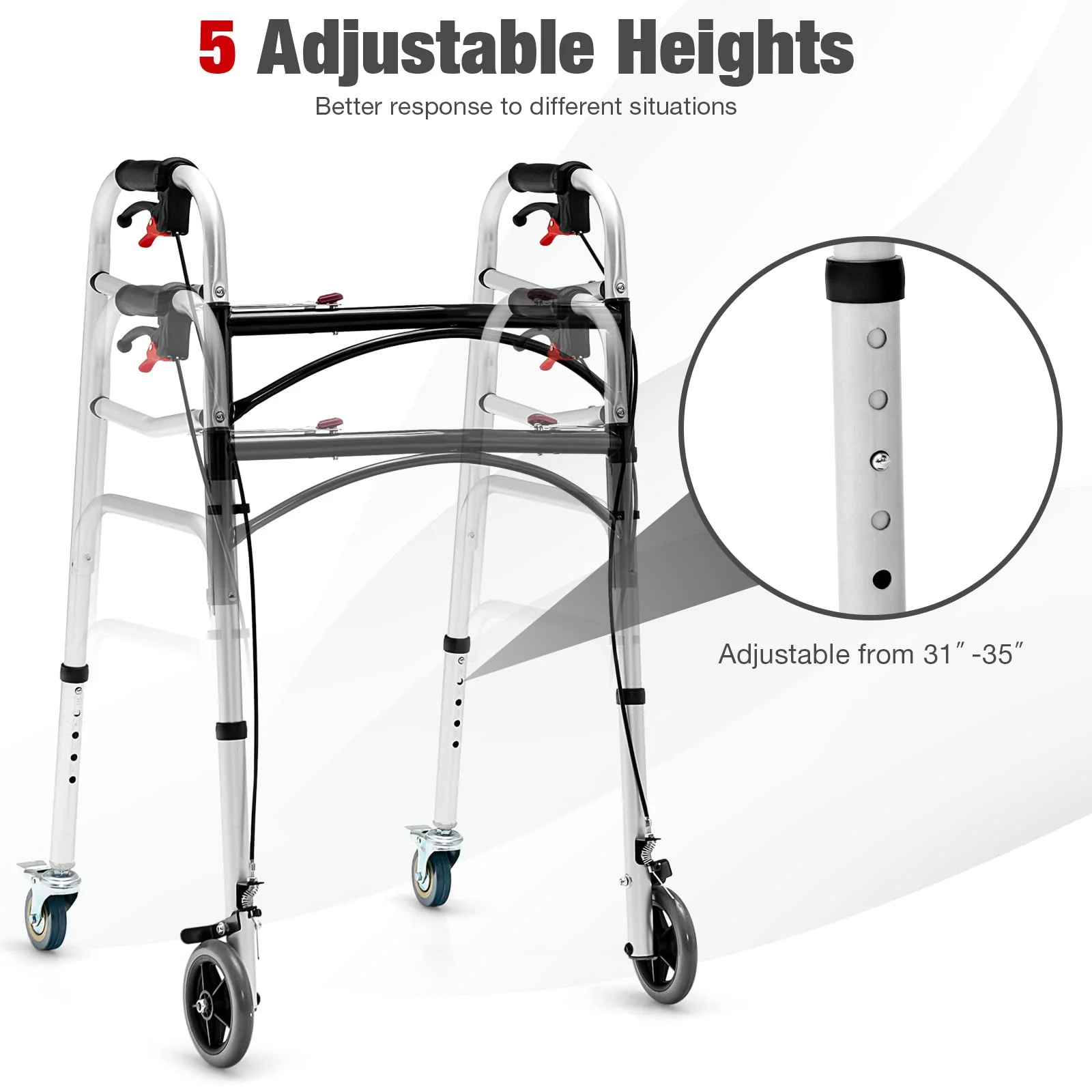 Goplus 2-Button Folding Walkers for Seniors, 4-in-1 Folding Walker - Image 4