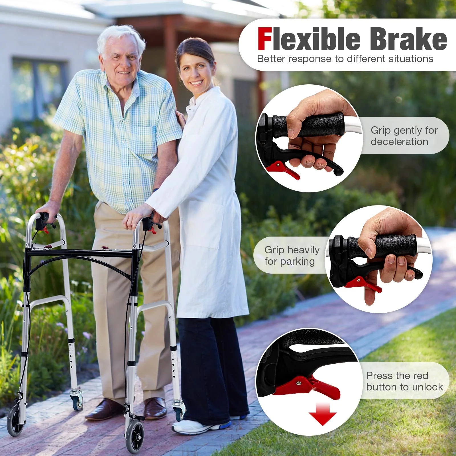 Goplus 2-Button Folding Walkers for Seniors, 4-in-1 Folding Walker - Image 5