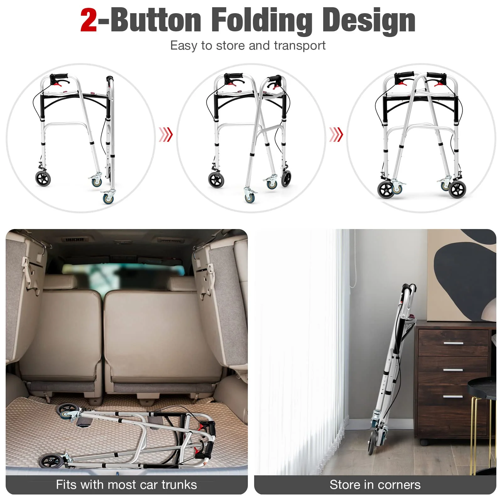 Goplus 2-Button Folding Walkers for Seniors, 4-in-1 Folding Walker - Image 6