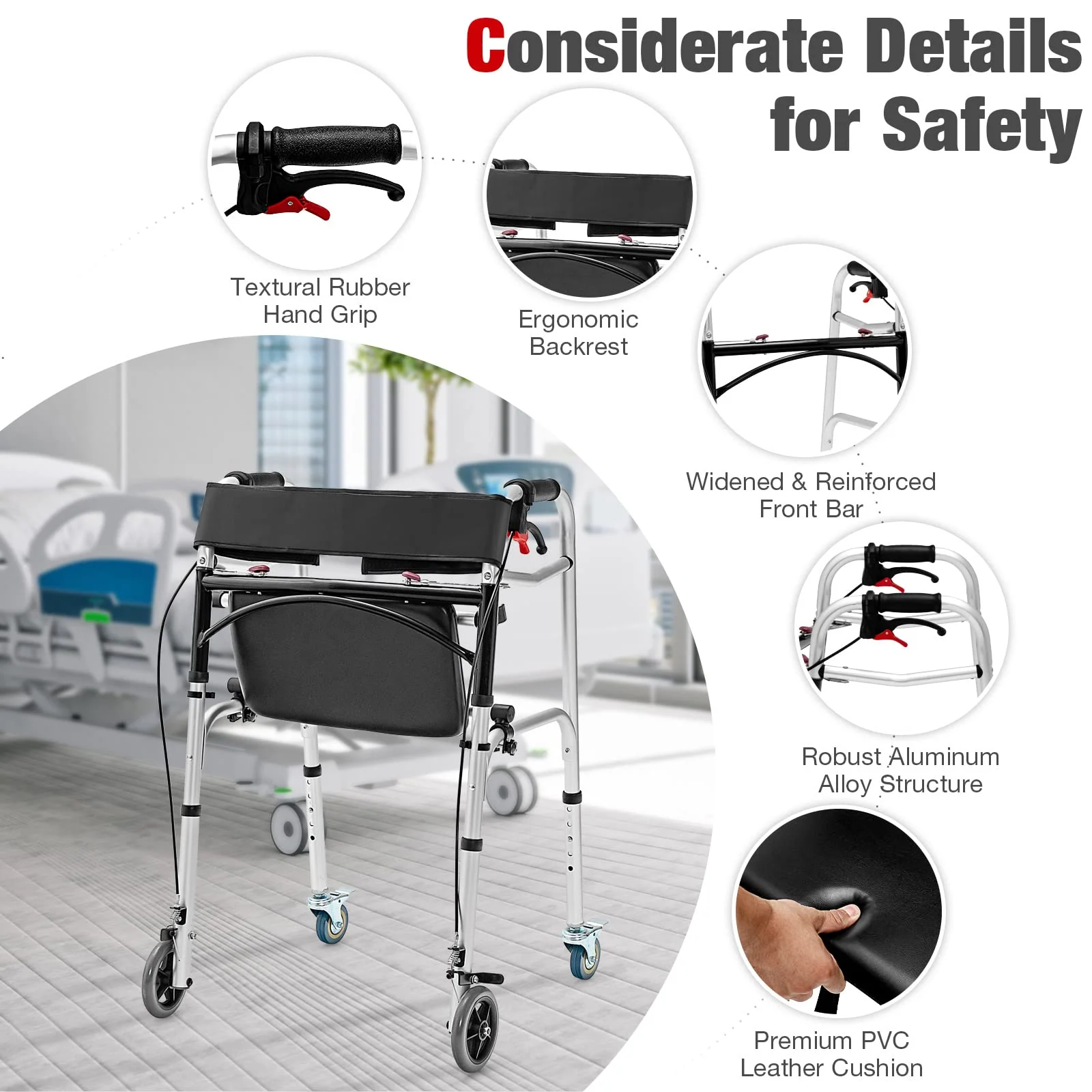 Goplus 2-Button Folding Walkers for Seniors, 4-in-1 Folding Walker - Image 7