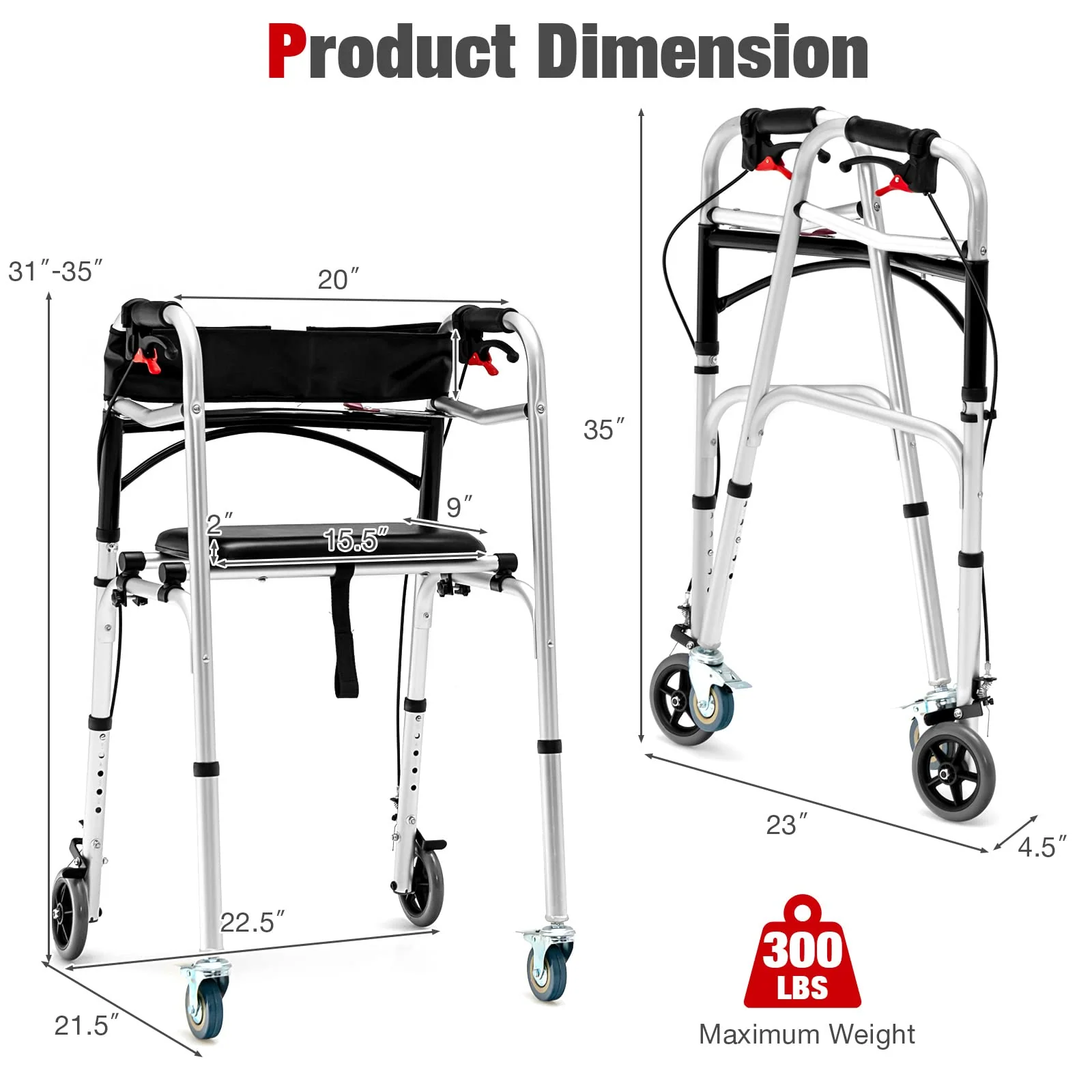 Goplus 2-Button Folding Walkers for Seniors, 4-in-1 Folding Walker - Image 9