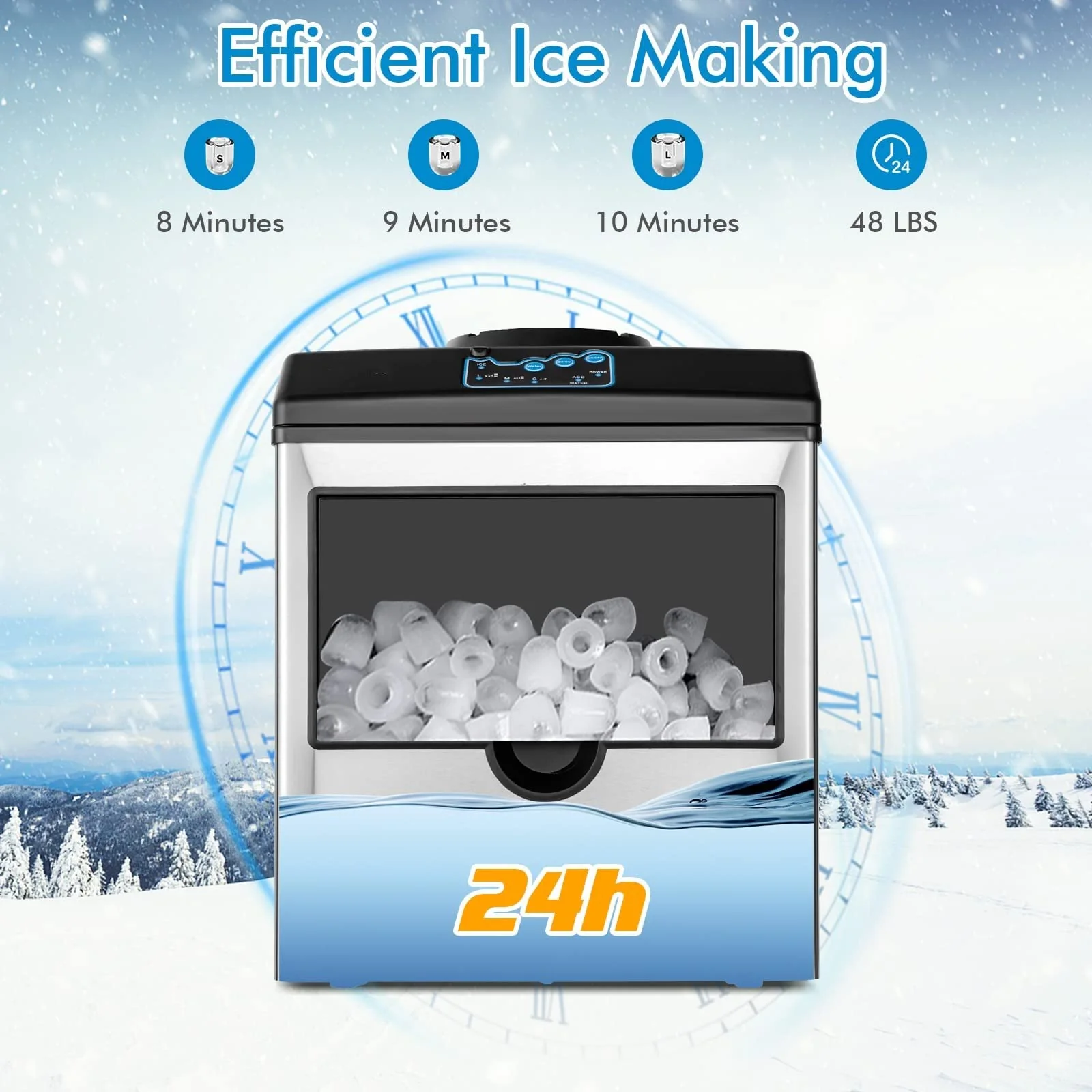 2 in 1 Countertop Ice Maker Machine with Water Cooler Dispenser Combo, 48LBS/24H, S-M-L 3 Sizes Bullet Ice - Image 4
