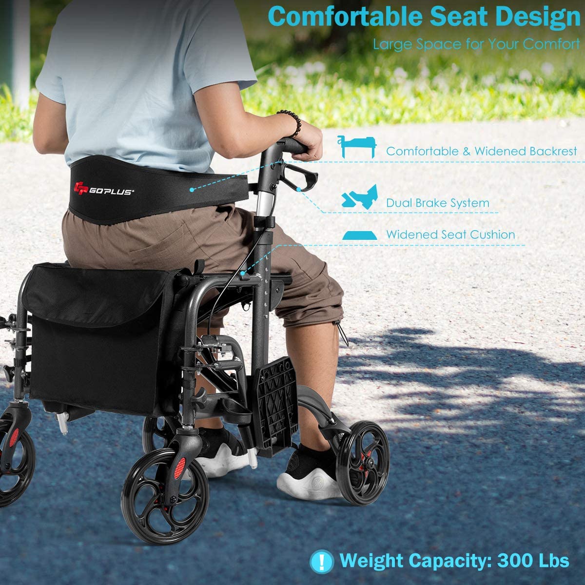 2 in 1 Folding Rollator Walker, 4 Wheel Medical Rolling Walker - Image 5