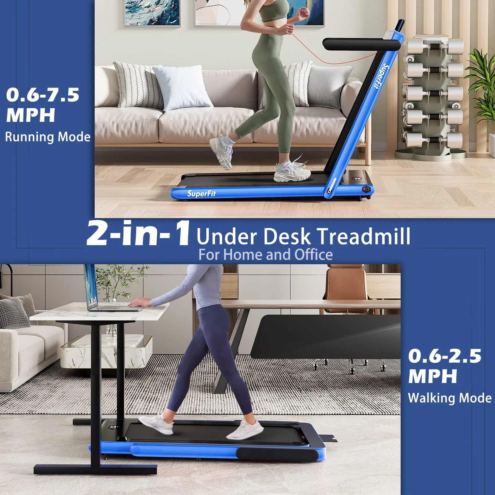 Goplus 2 in 1 Under Desk Treadmill, 2.25HP Superfit Folding Treadmills for Home Office w/Smart APP - Image 3