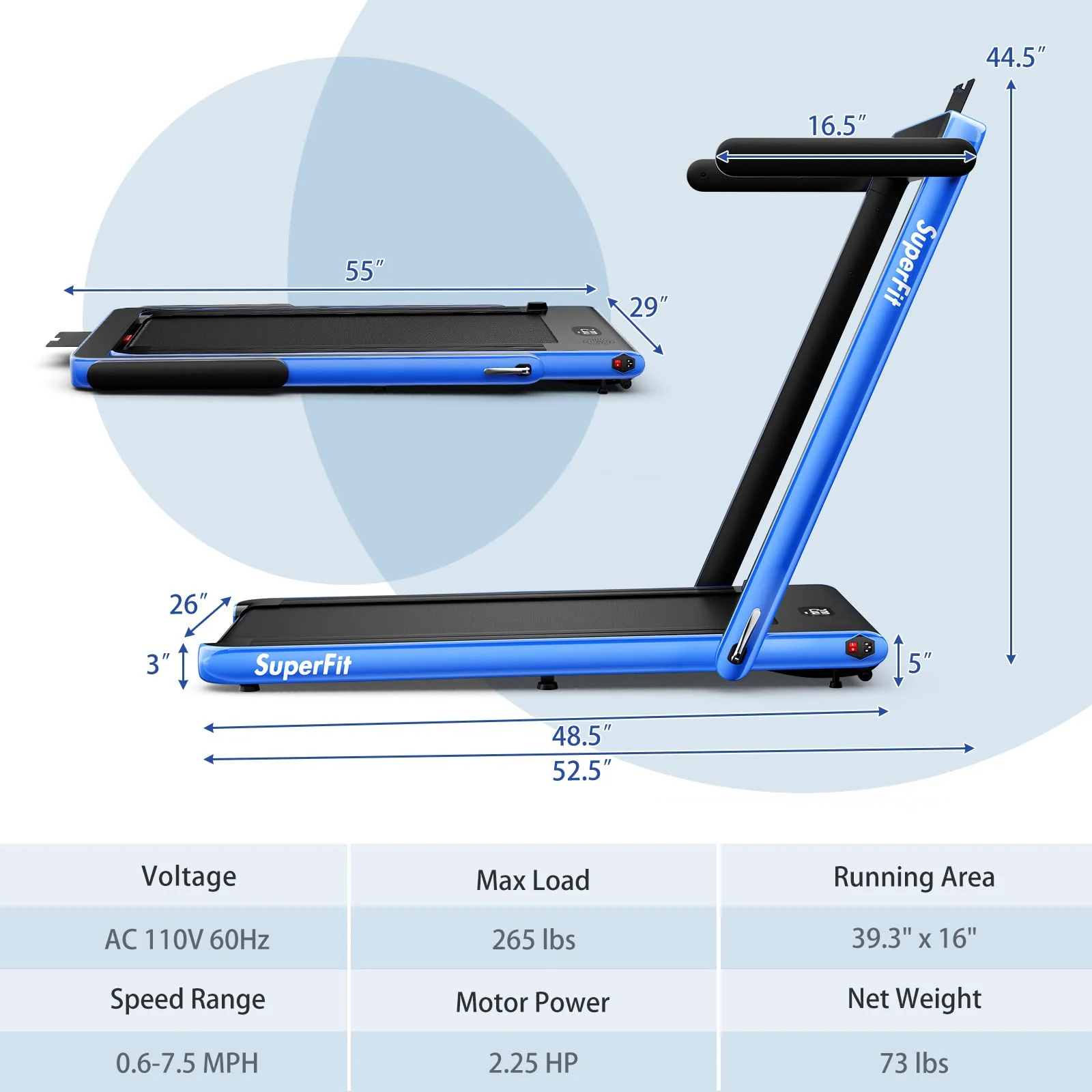 Goplus 2 in 1 Under Desk Treadmill, 2.25HP Superfit Folding Treadmills for Home Office w/Smart APP - Image 9