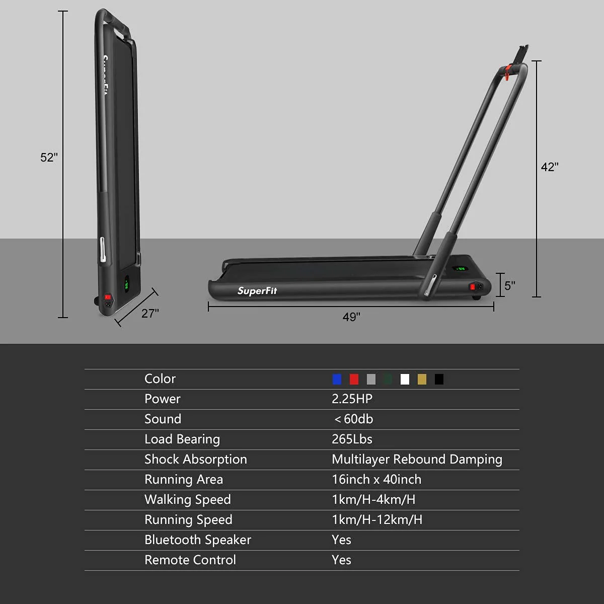 2 in 1 Folding Treadmill, 2.25HP Under Desk Electric Superfit Treadmill - Image 11