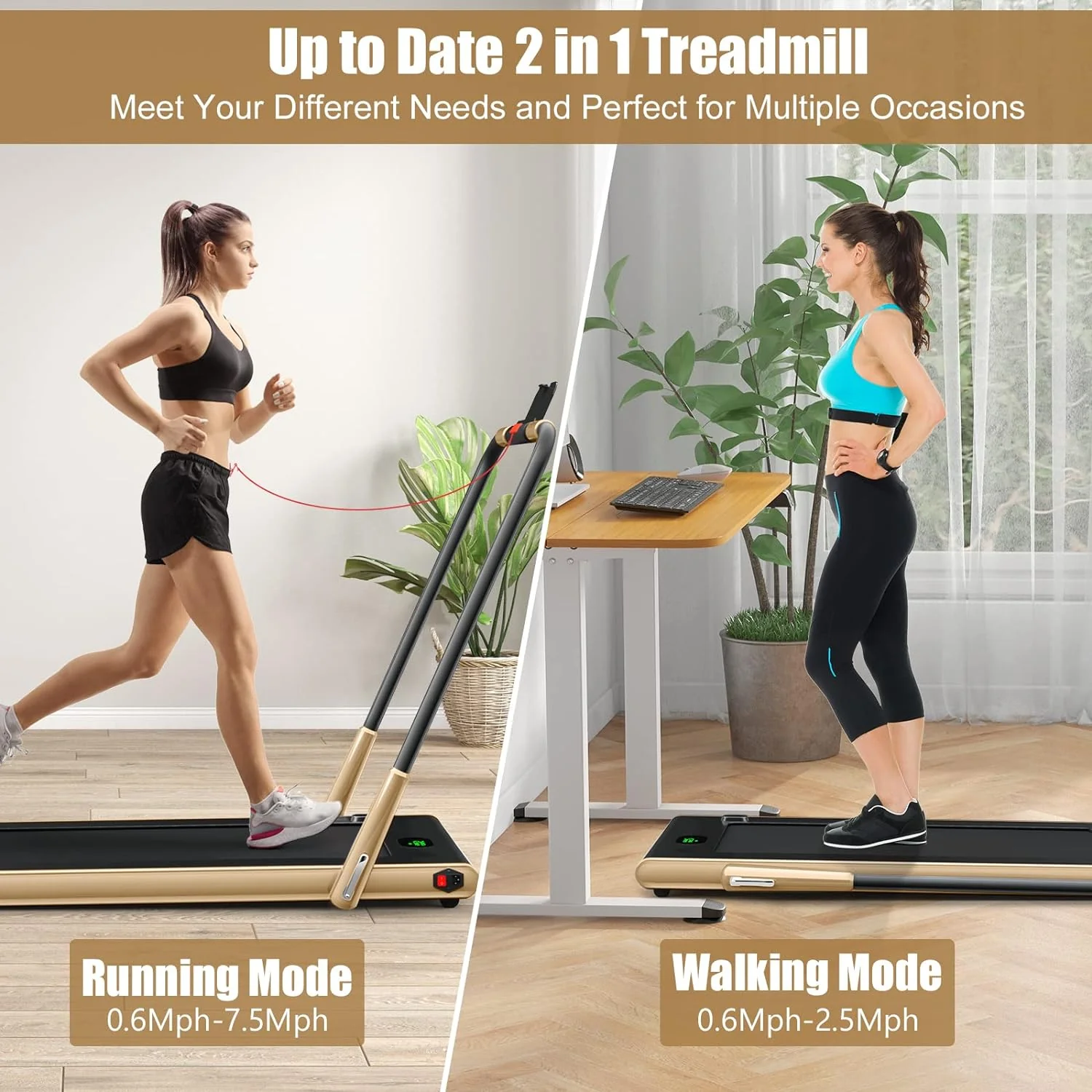 2 in 1 Folding Treadmill, 2.25HP Under Desk Electric Superfit Treadmill - Image 22