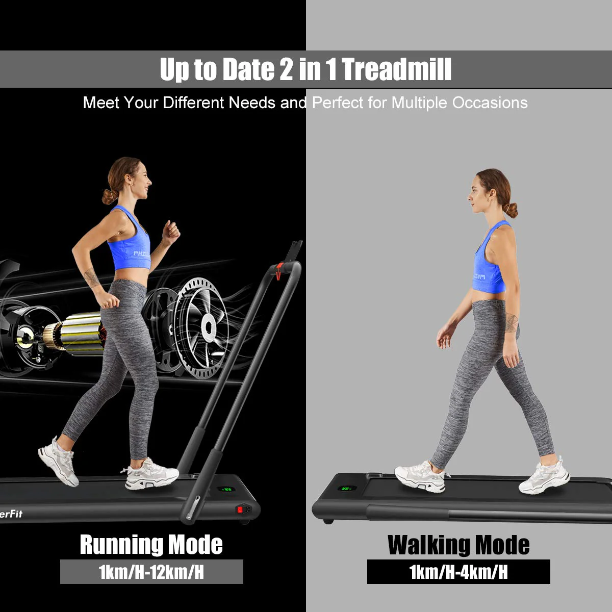 2 in 1 Folding Treadmill, 2.25HP Under Desk Electric Superfit Treadmill - Image 4