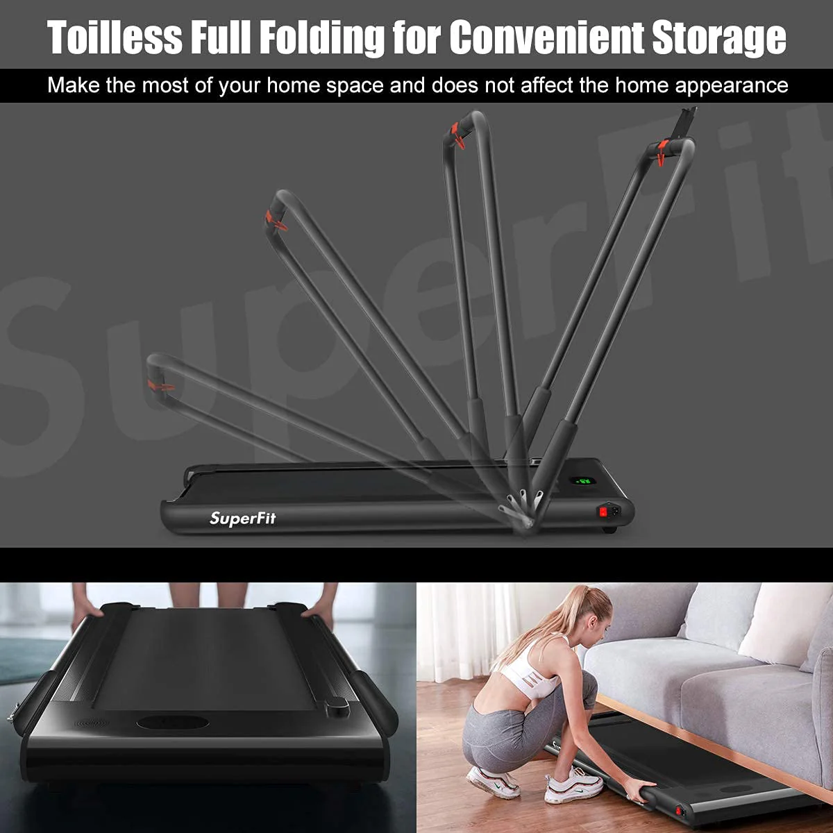2 in 1 Folding Treadmill, 2.25HP Under Desk Electric Superfit Treadmill - Image 5