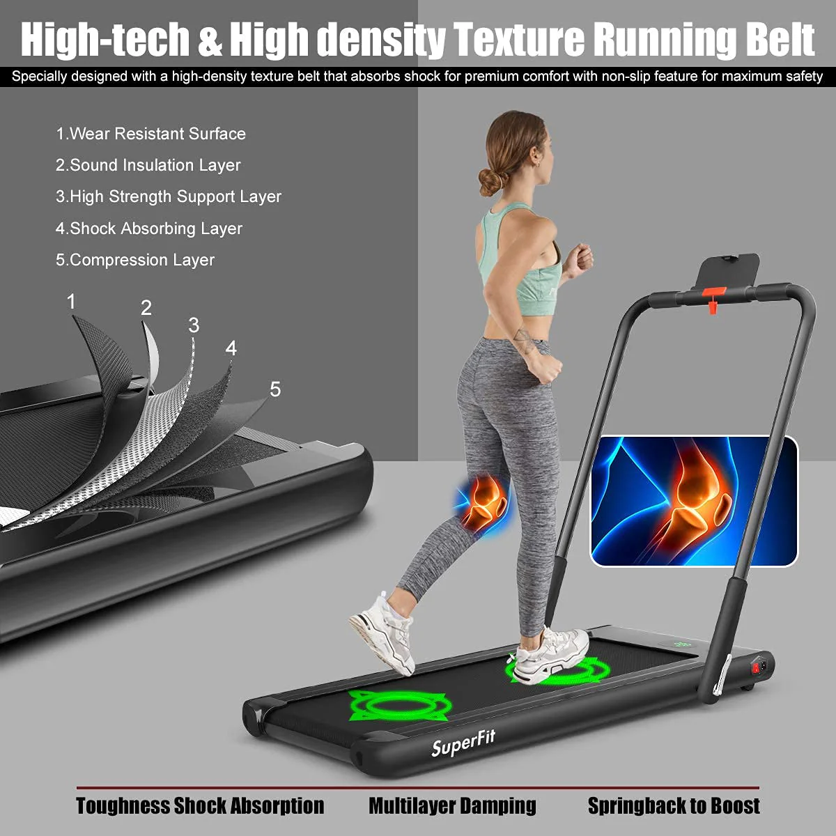 2 in 1 Folding Treadmill, 2.25HP Under Desk Electric Superfit Treadmill - Image 6