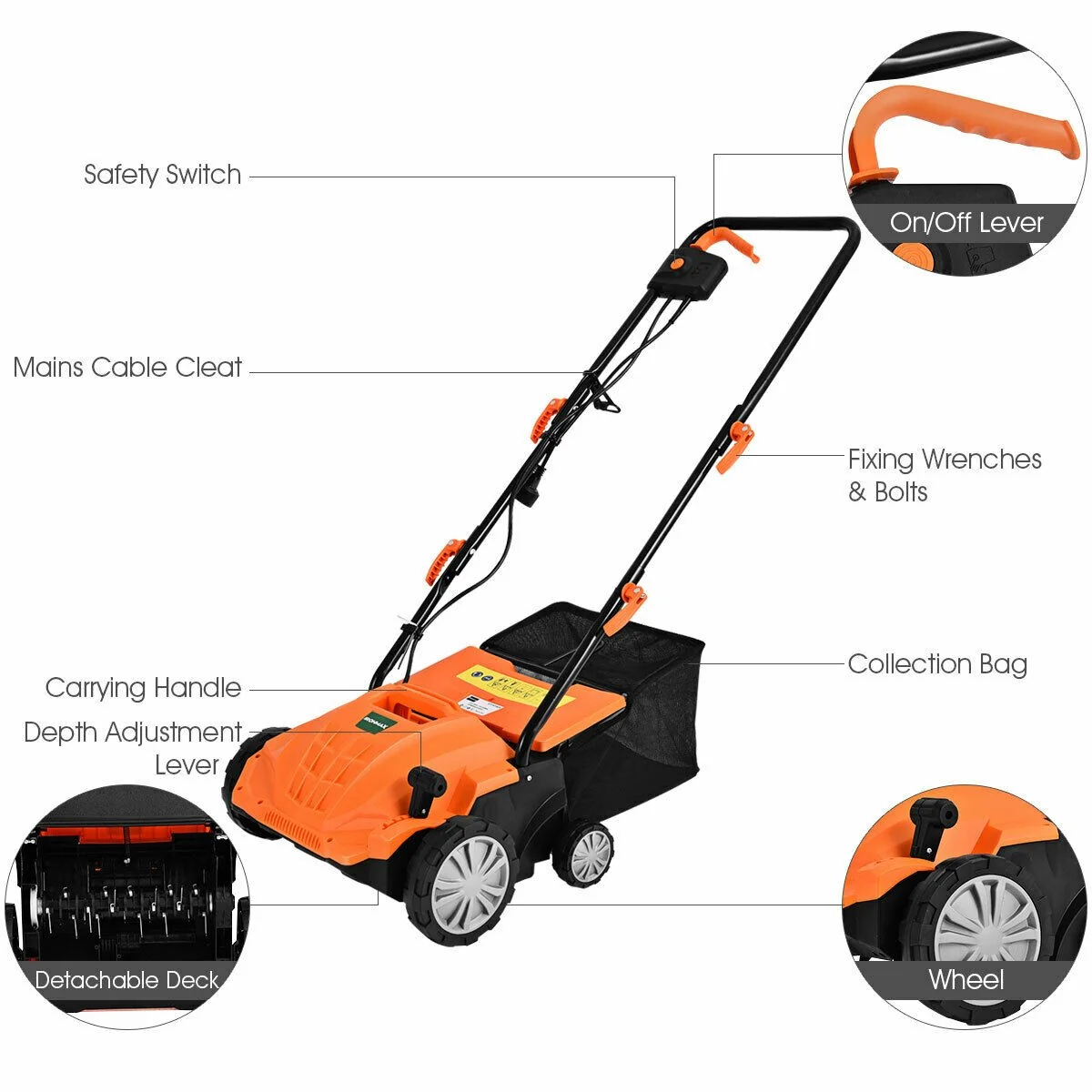 2-in-1 Lawn Dethatcher 12Amp, 3 Level Depth Adjustable Weeder - Image 7