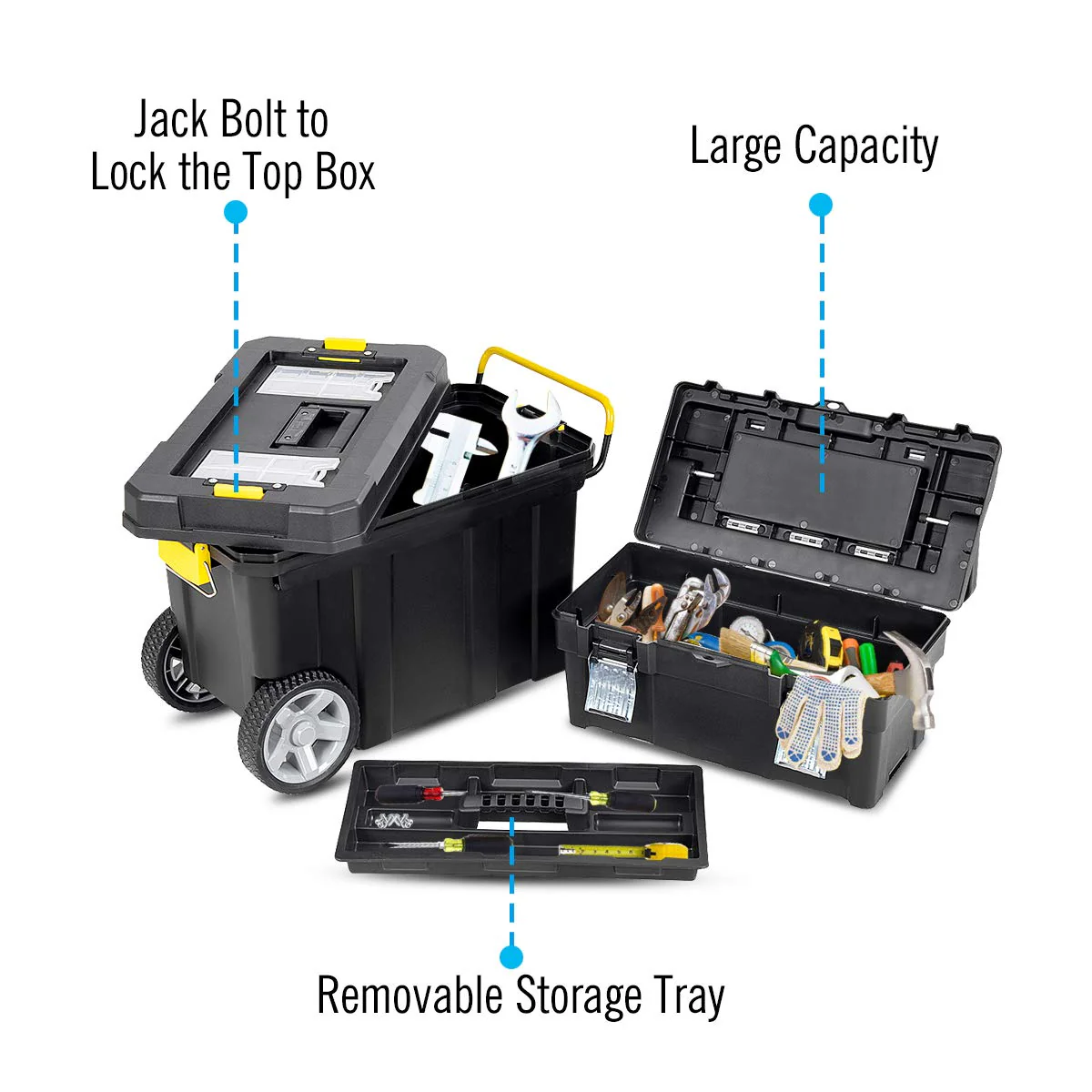 2-in-1 Tool Box Portable Rolling Toolbox Storage Solution Multi-Purpose Plastic Organizer Set - Image 5