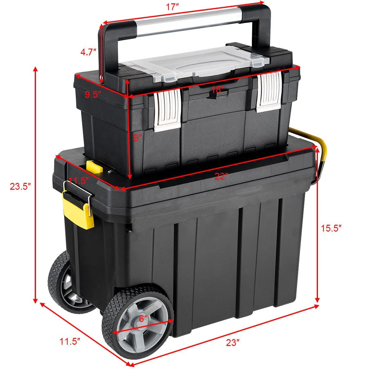 2-in-1 Tool Box Portable Rolling Toolbox Storage Solution Multi-Purpose Plastic Organizer Set - Image 9