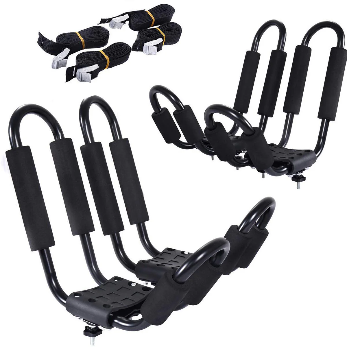 2 Pairs Kayak Roof Rack, Universal Kayak Carrier J-Bar Rack with 4 Tie Down Straps