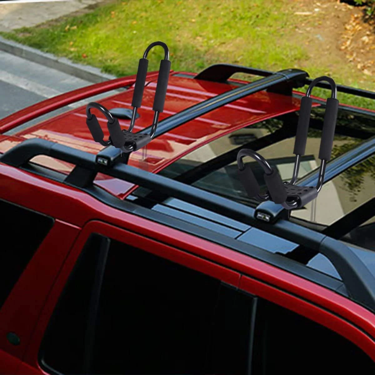 2 Pairs Kayak Roof Rack, Universal Kayak Carrier J-Bar Rack with 4 Tie Down Straps - Image 4