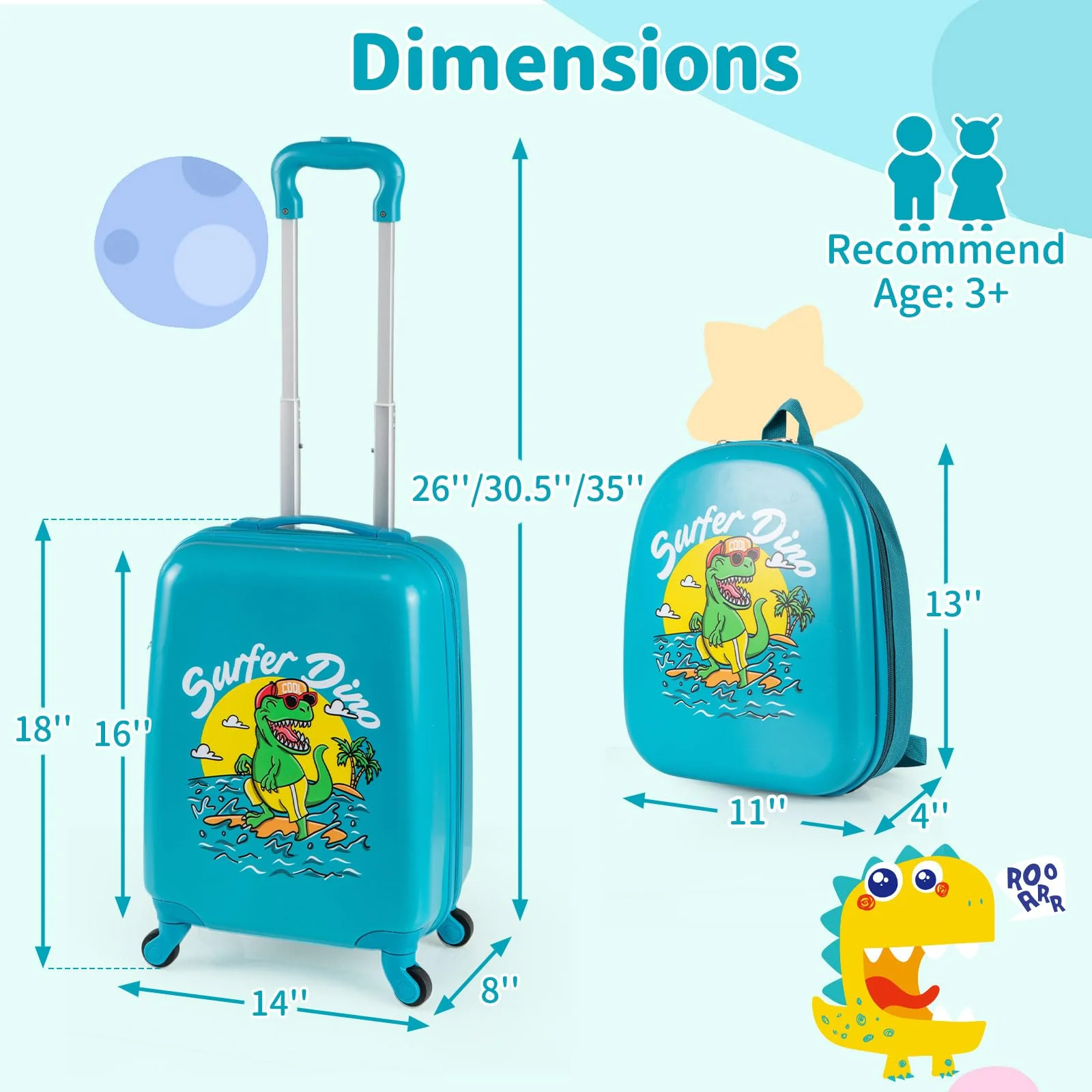 2 PCS Kid Luggage Set With Spinner Wheels for Children Boys Girls-Blue - Image 6