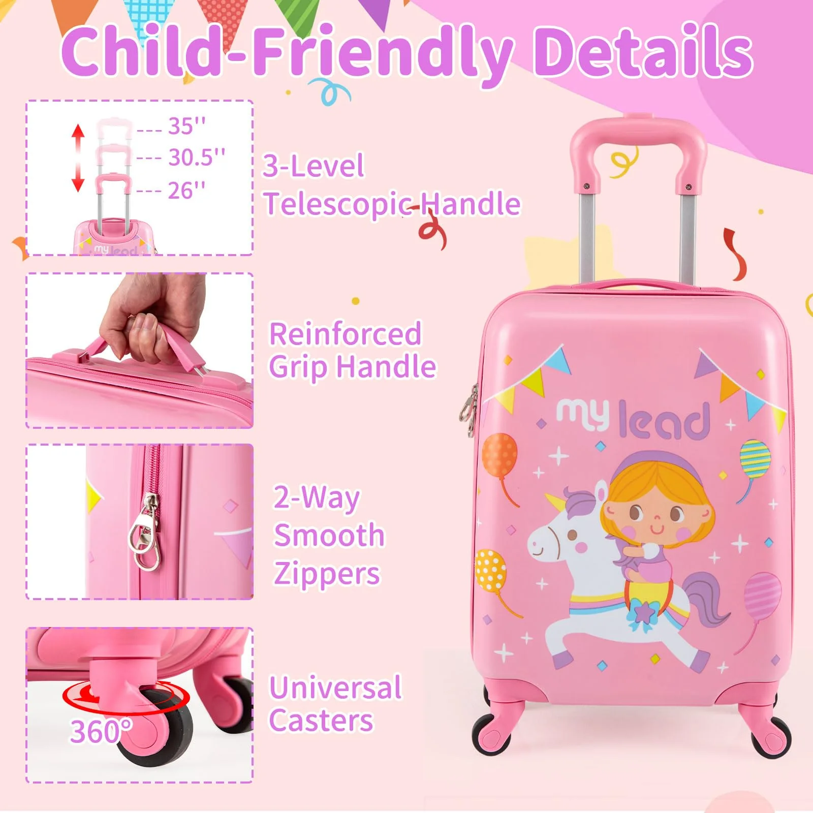 2 PCS Kid Luggage Set With Spinner Wheels for Children Boys Girls-Pink - Image 3