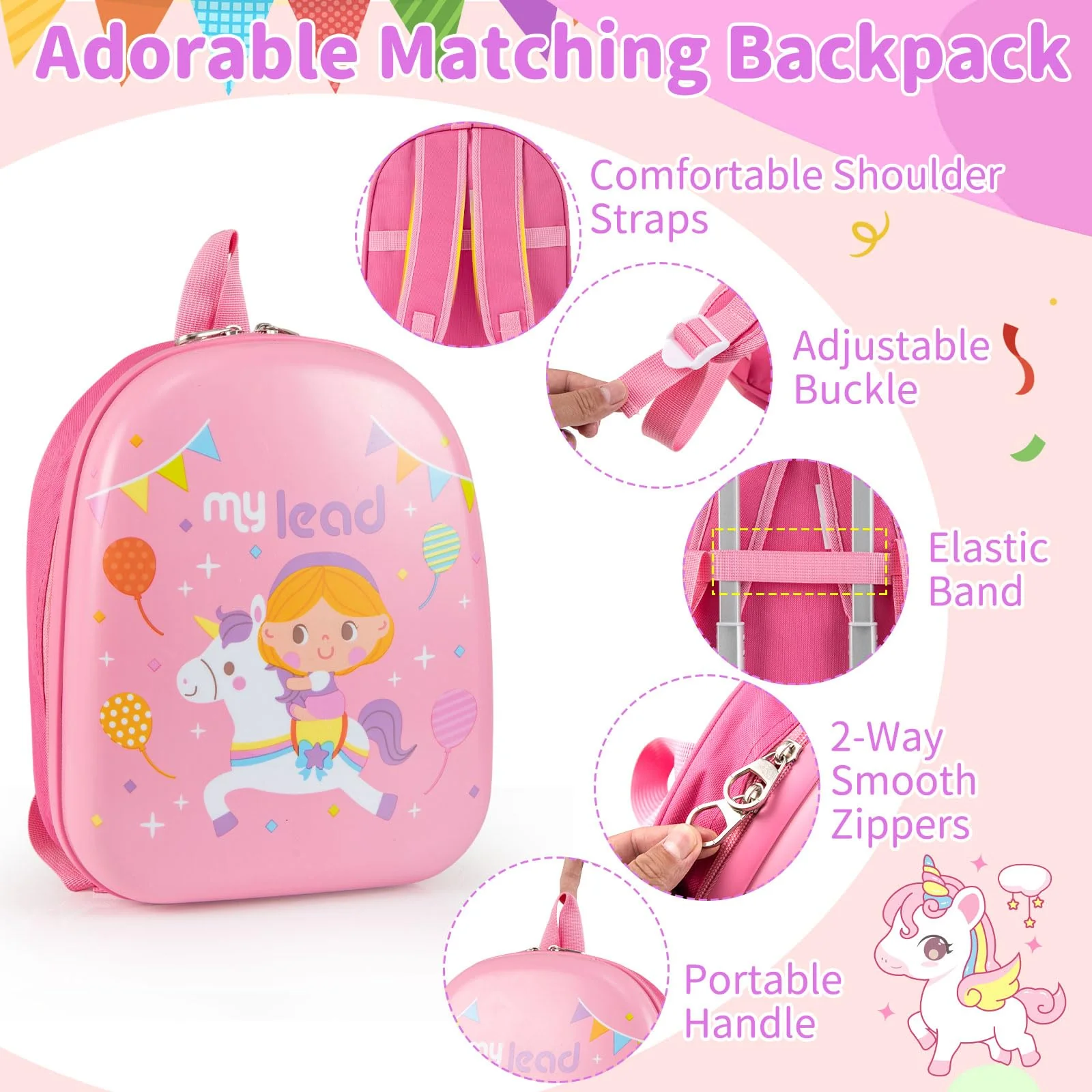 2 PCS Kid Luggage Set With Spinner Wheels for Children Boys Girls-Pink - Image 4