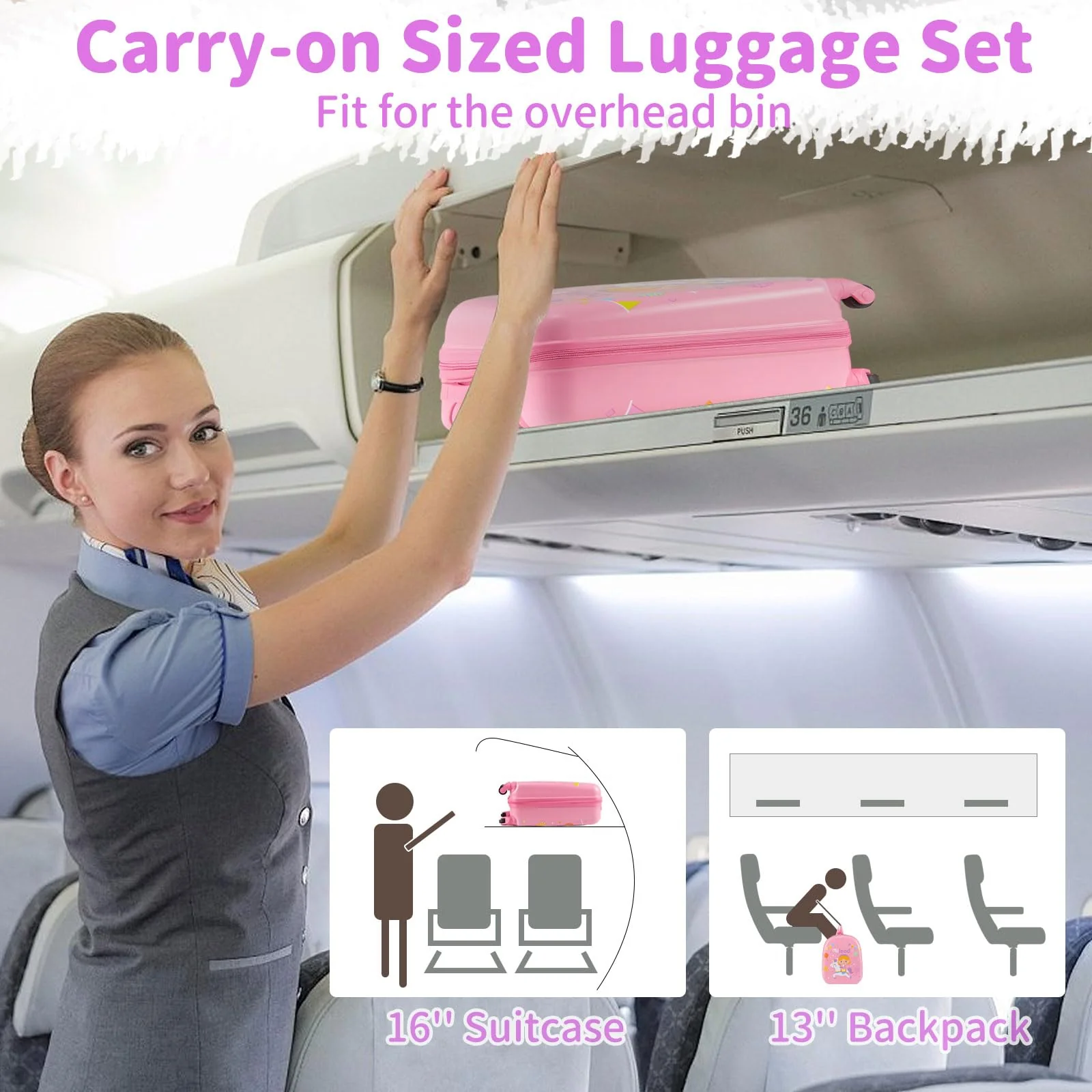 2 PCS Kid Luggage Set With Spinner Wheels for Children Boys Girls-Pink - Image 5
