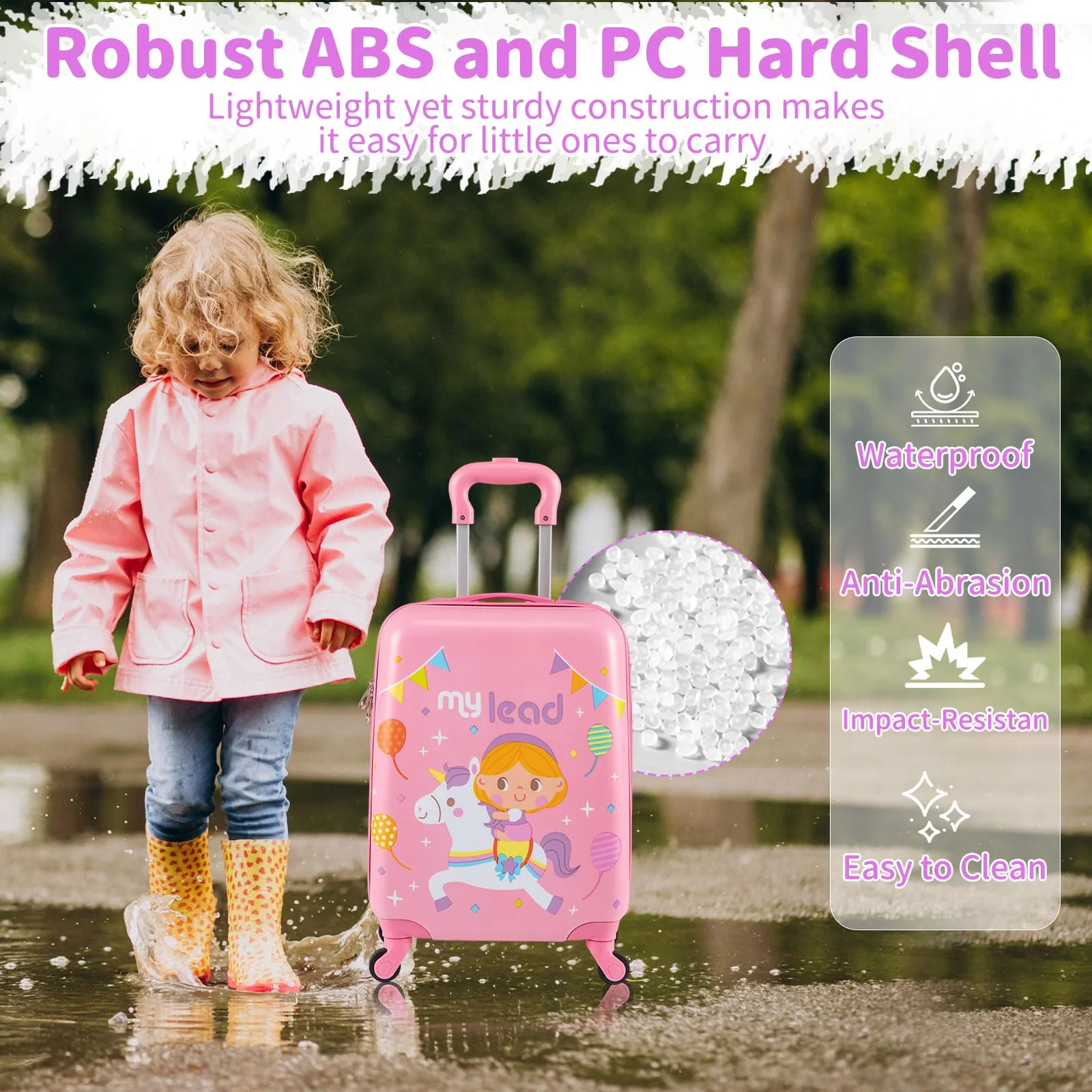 2 PCS Kid Luggage Set With Spinner Wheels for Children Boys Girls-Pink - Image 7