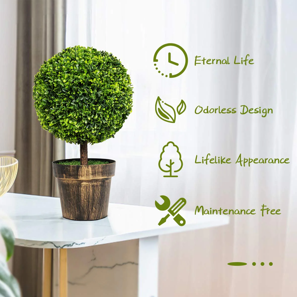 22" Artificial Ball Shaped Tree, Boxwood Tabletop Plant - Image 3
