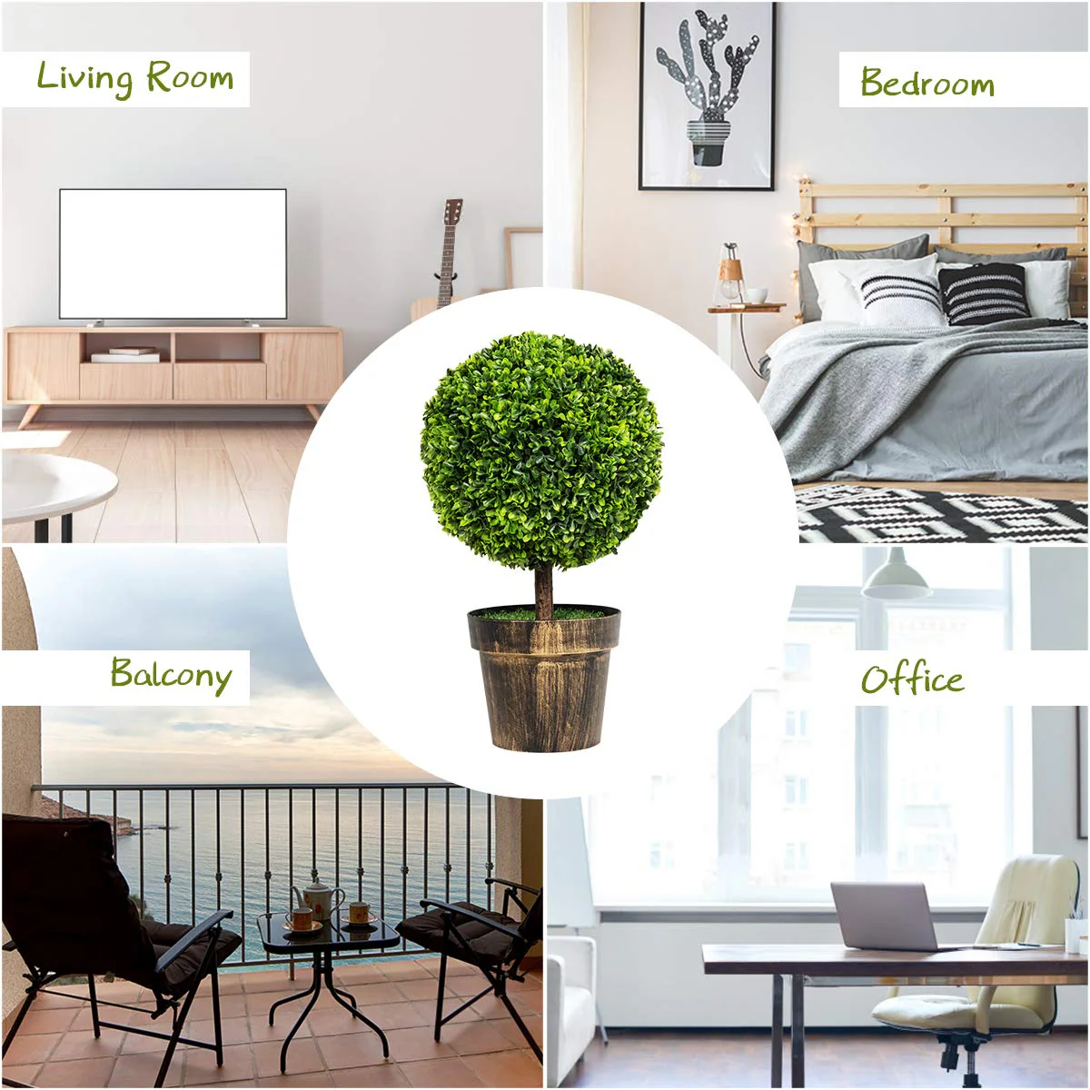 22" Artificial Ball Shaped Tree, Boxwood Tabletop Plant - Image 5