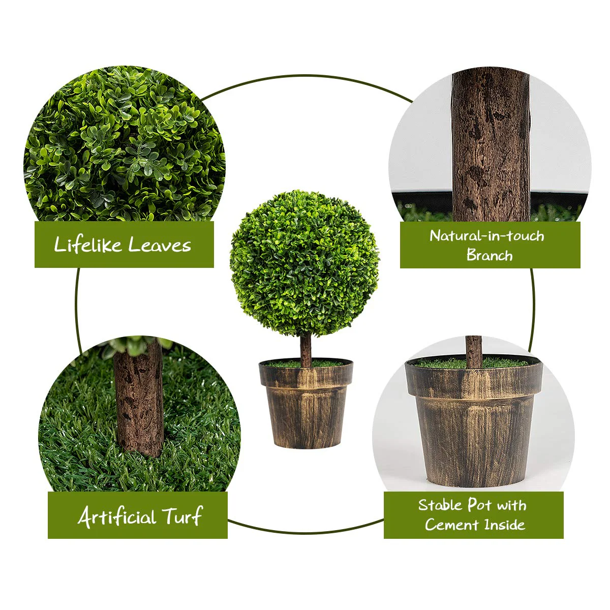 22" Artificial Ball Shaped Tree, Boxwood Tabletop Plant - Image 6