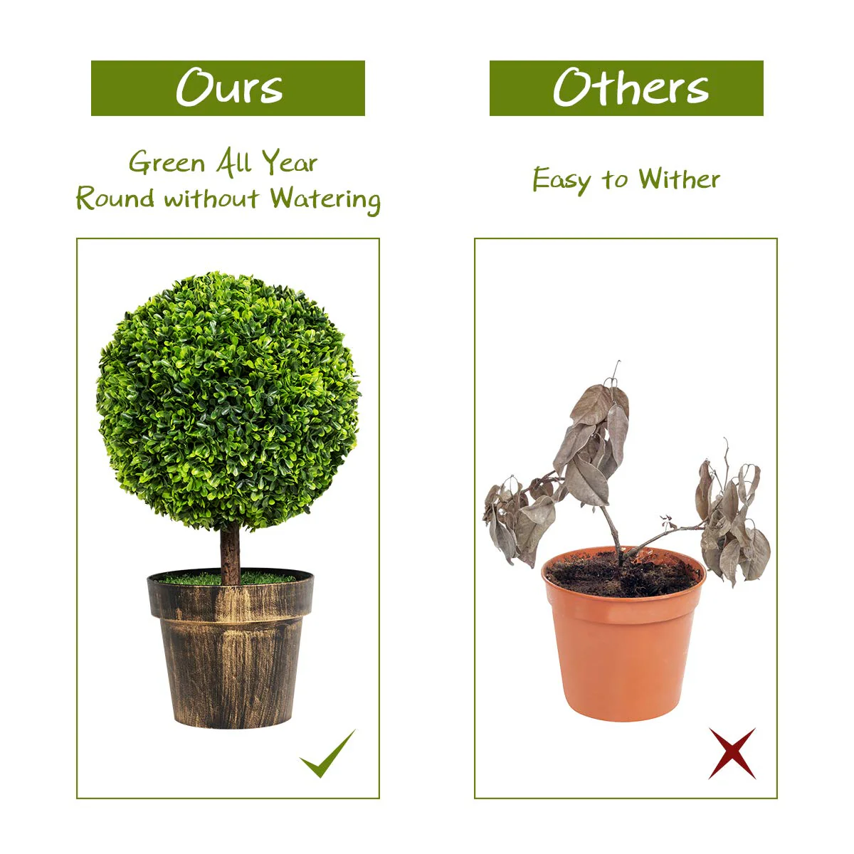 22" Artificial Ball Shaped Tree, Boxwood Tabletop Plant - Image 7