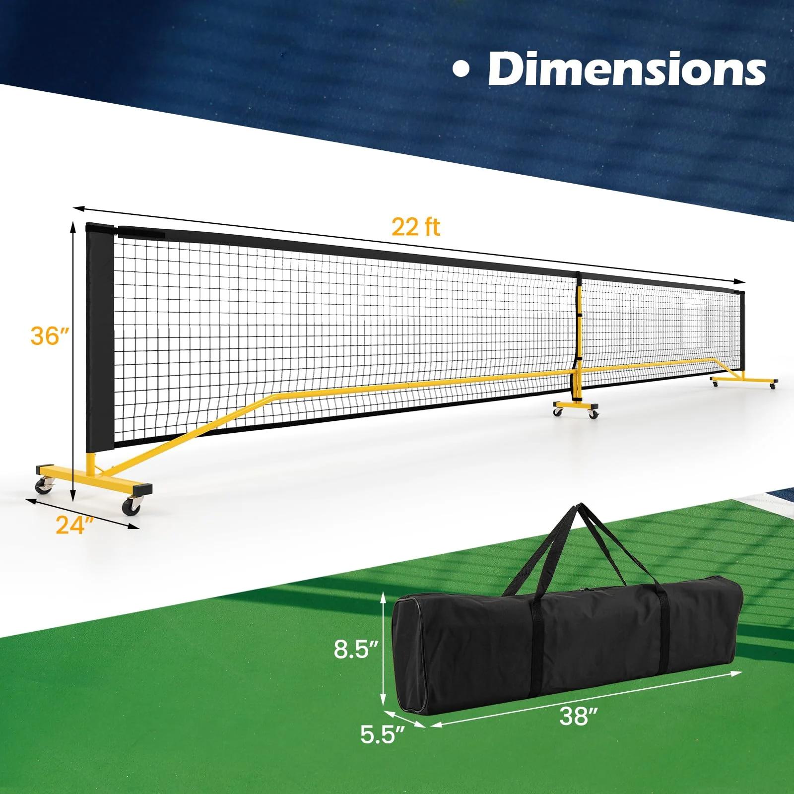 22FT Regulation Size Pickle Ball Net System with Strong Metal Frame - Image 7